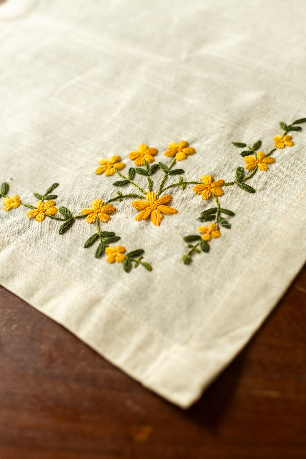 Cotton runner with hand embroidery13x34 inches