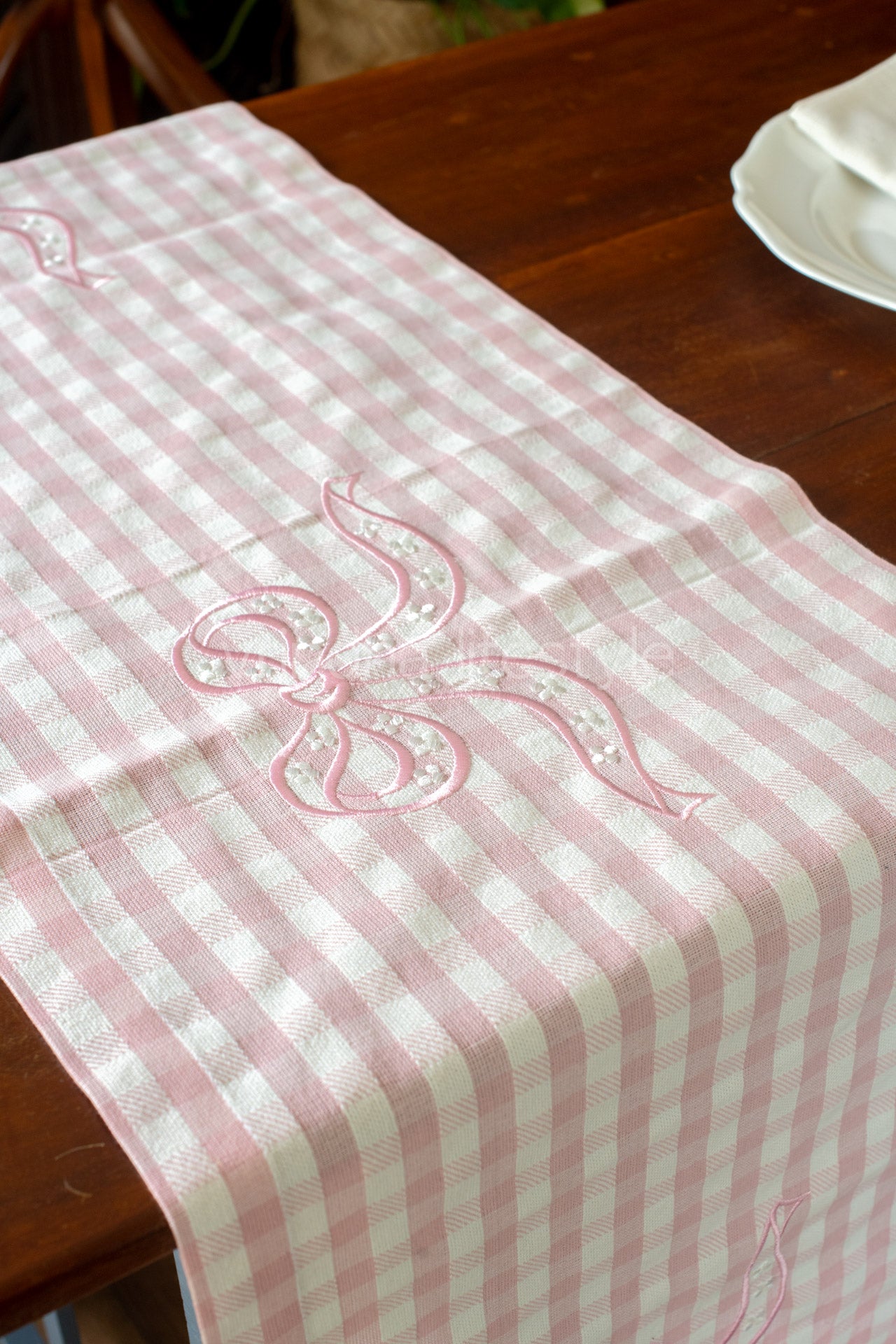 Cotton table runner with embroidery - 14x56 inches