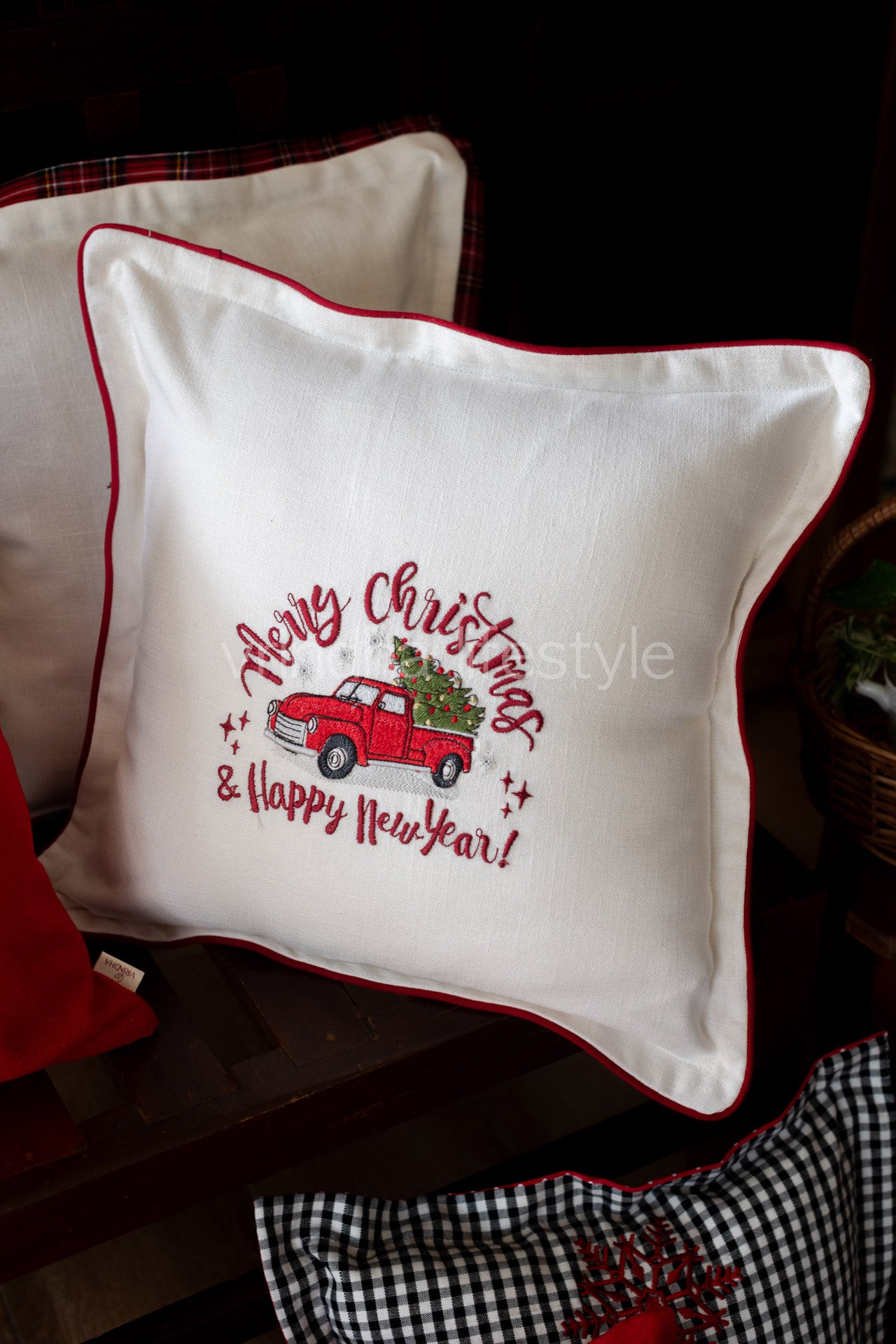 COTTON CUSHION COVER with embroidery and piping - -Single unit-customisable