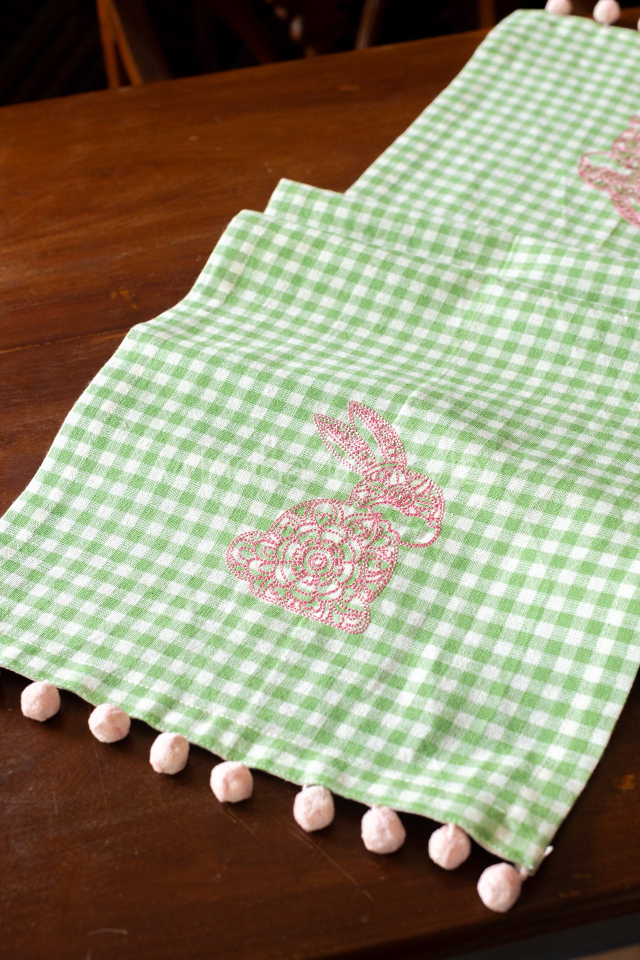Cotton table runner with pom pom -14x59 inches