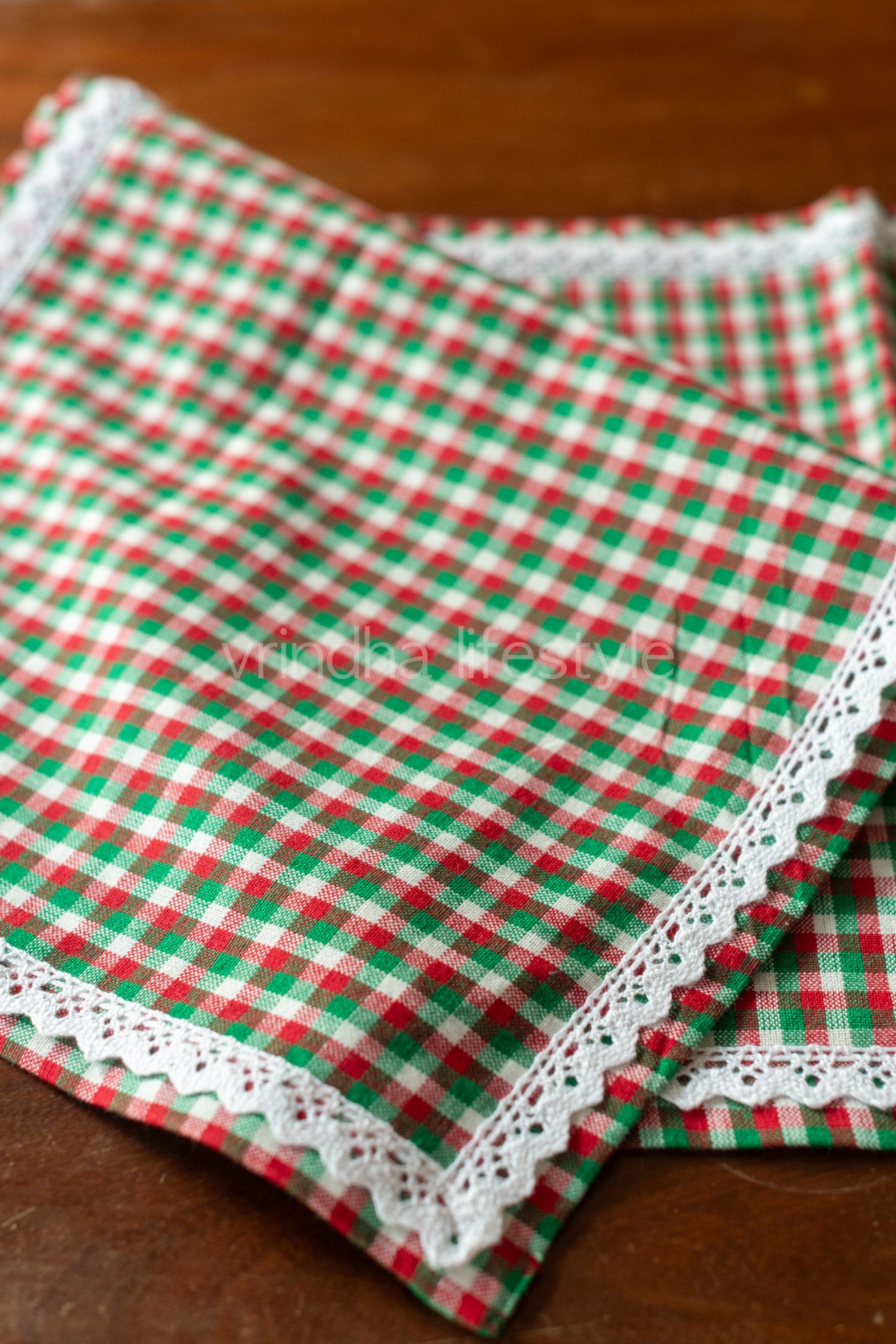 Cotton table runner with lace detailing-13x56 - inches -4 seater