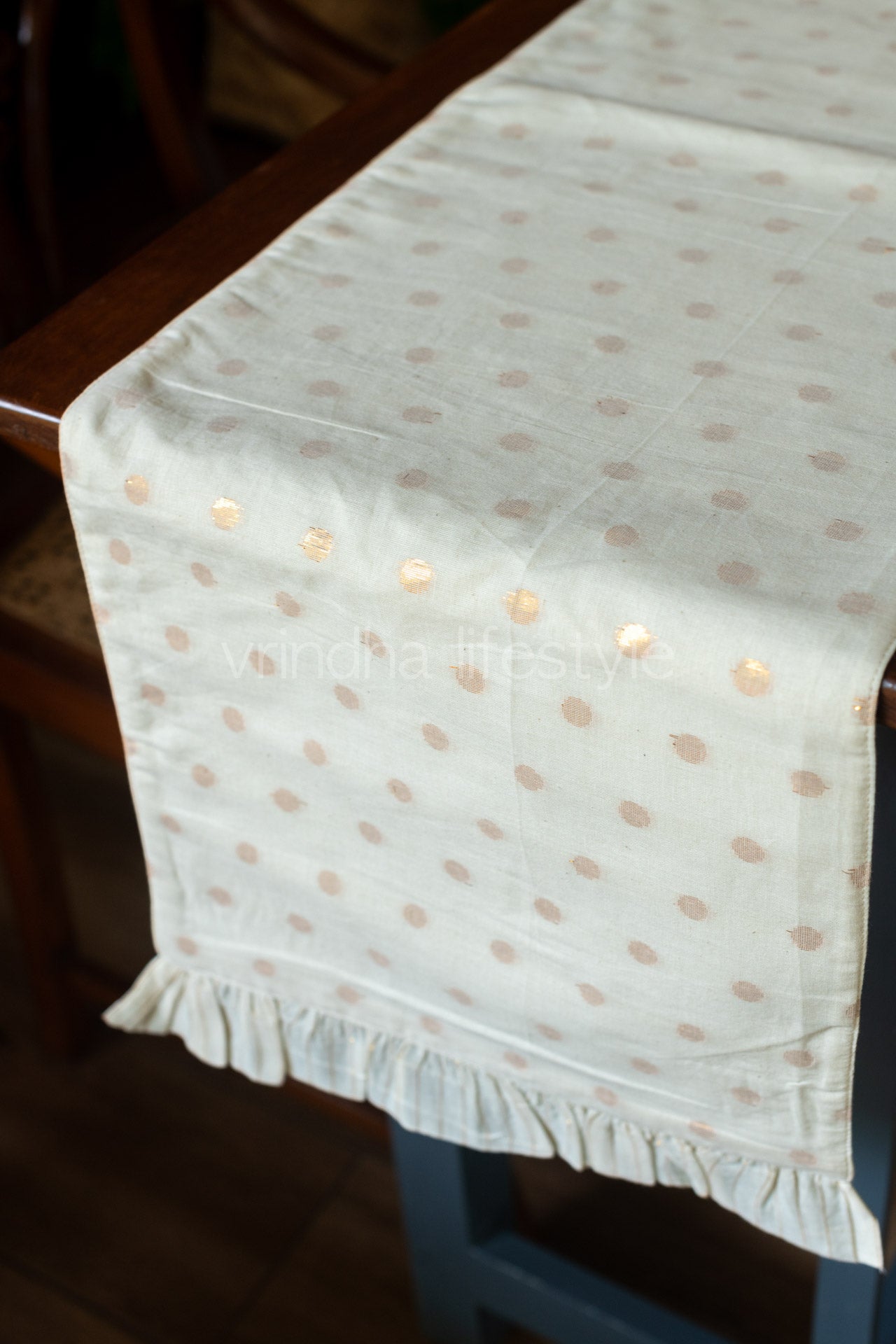 Cotton lurex table runner with frill-13x48-coffee table runner-customisable