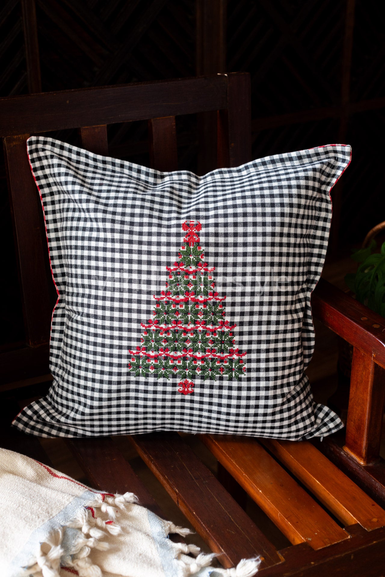 Cotton cushion cover with cross stitch embroidery,reversible -Single unit- 16x16 inches( Customisable)
