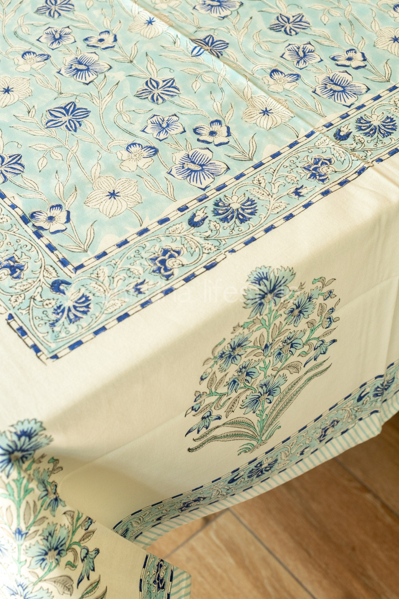 Hand block printed table cloth 8seater-canvas fabric