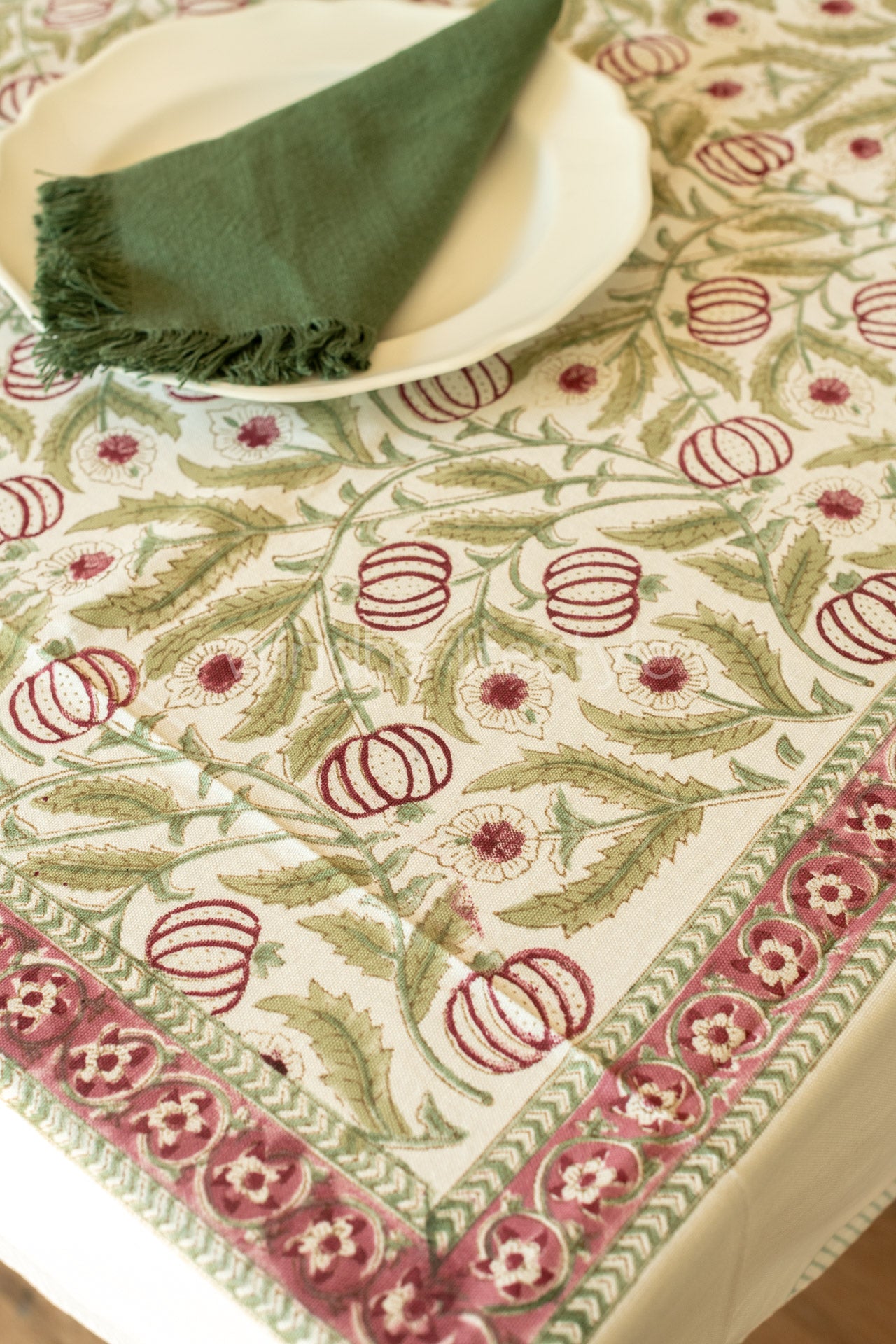 Hand block printed table cloth 6seater-canvas fabric