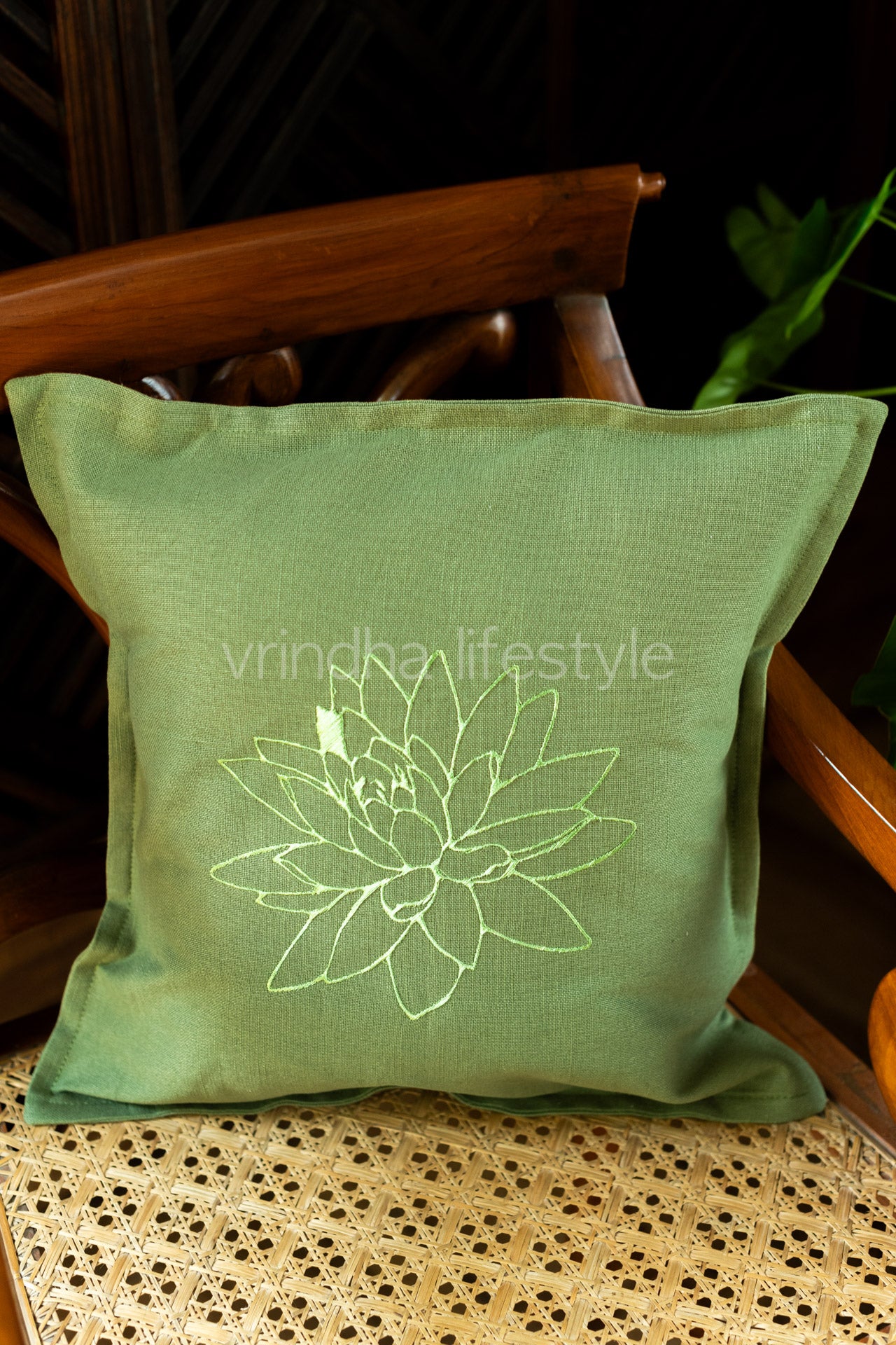 Cotton cushion cover with embroidery ,with flap opening-Single unit- 16x16 inches