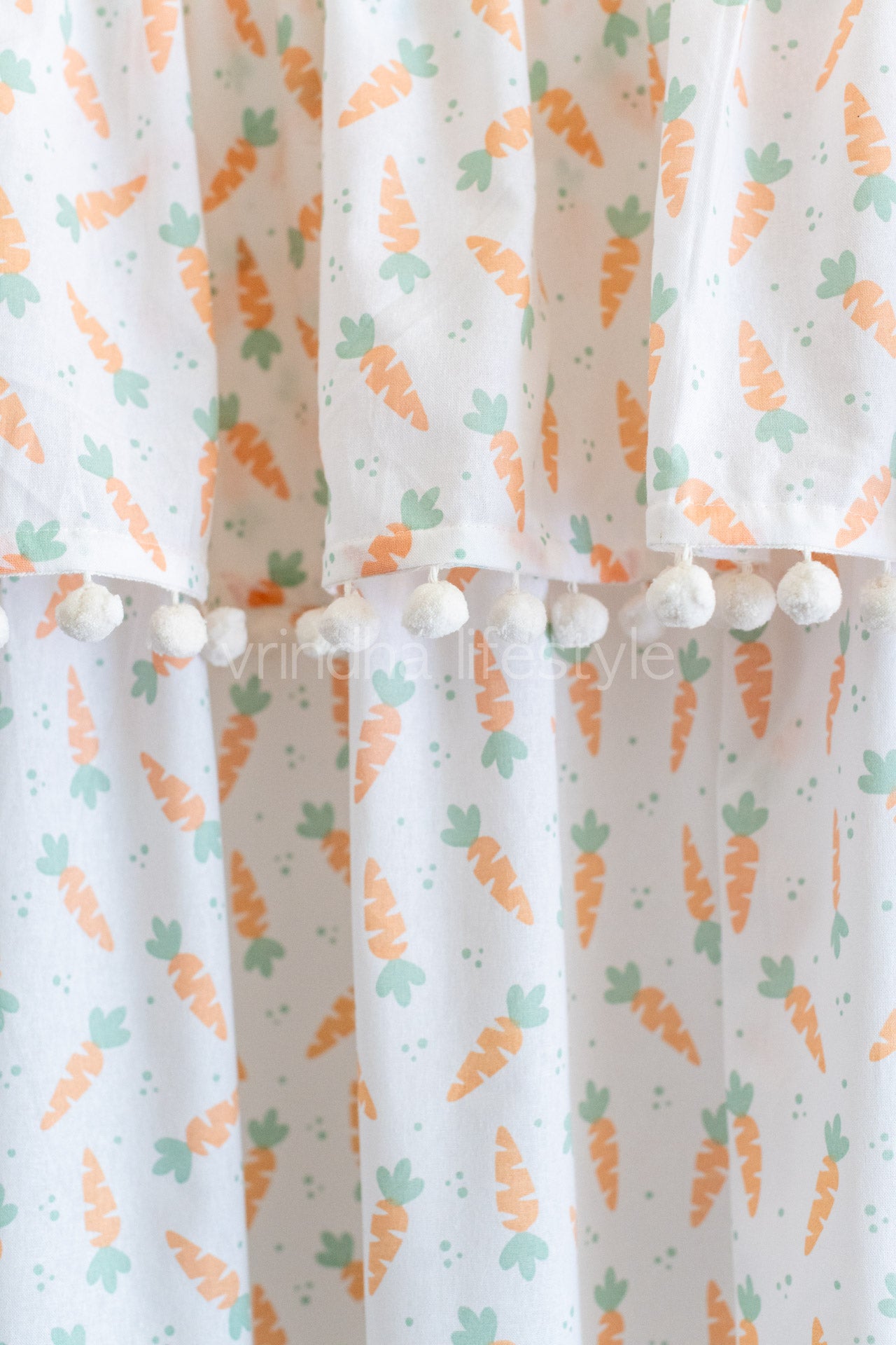 PRINTED COTTON CURTAIN with pompom-Rod pocket curtain -7.5 Feet-Single unit-(customisable )KIDS COLLECTION