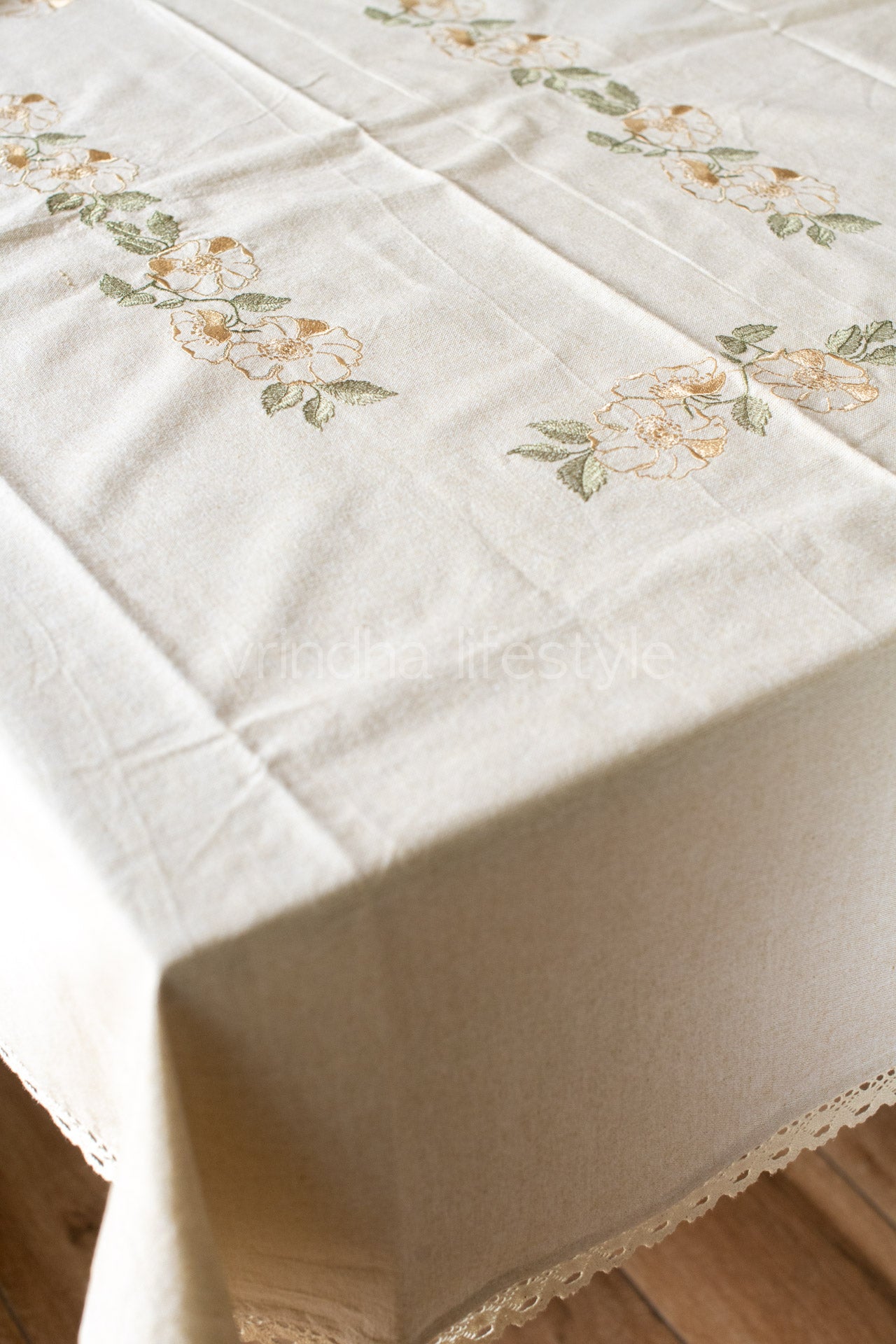 COTTON TABLE CLOTH, with embroidery and lace detailing -2/4 seater-customisable