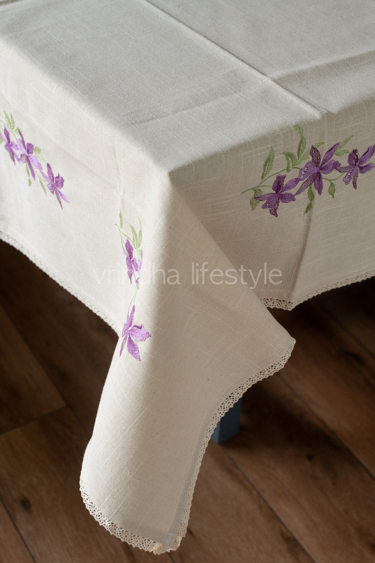 COTTON TABLE CLOTH, with embroidery and lace detailing -2/4 seater-customisable