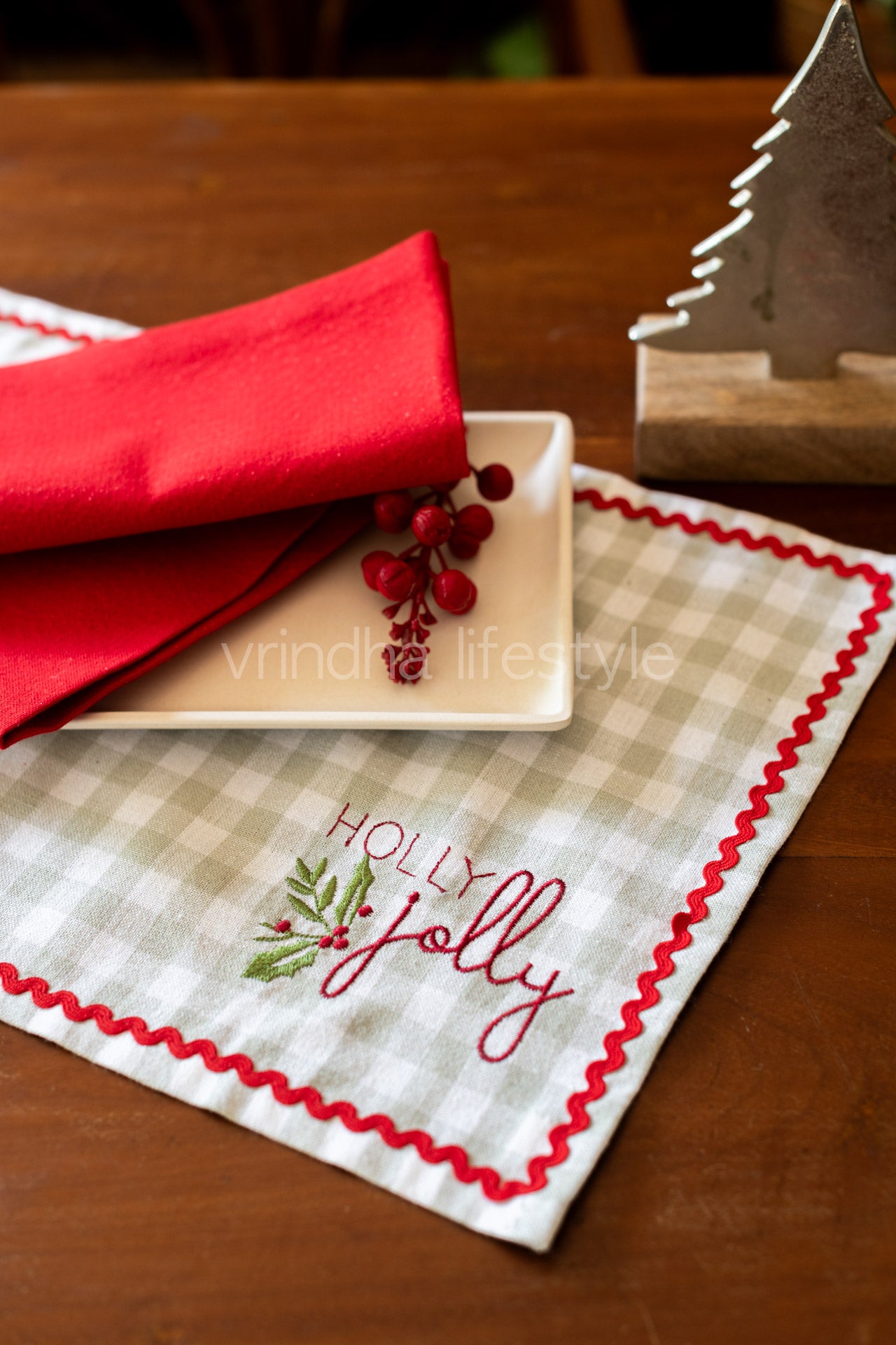 Cotton tray mat with embroidery and lace detailing- customisable