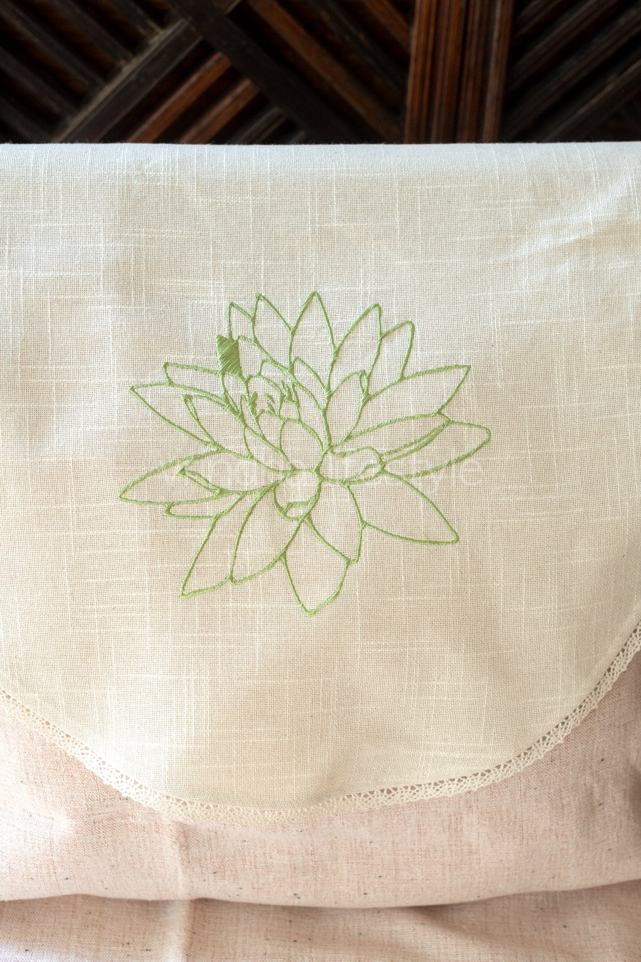 SOFA BACK COVER-with embroidery and lace detailing -Set of 5