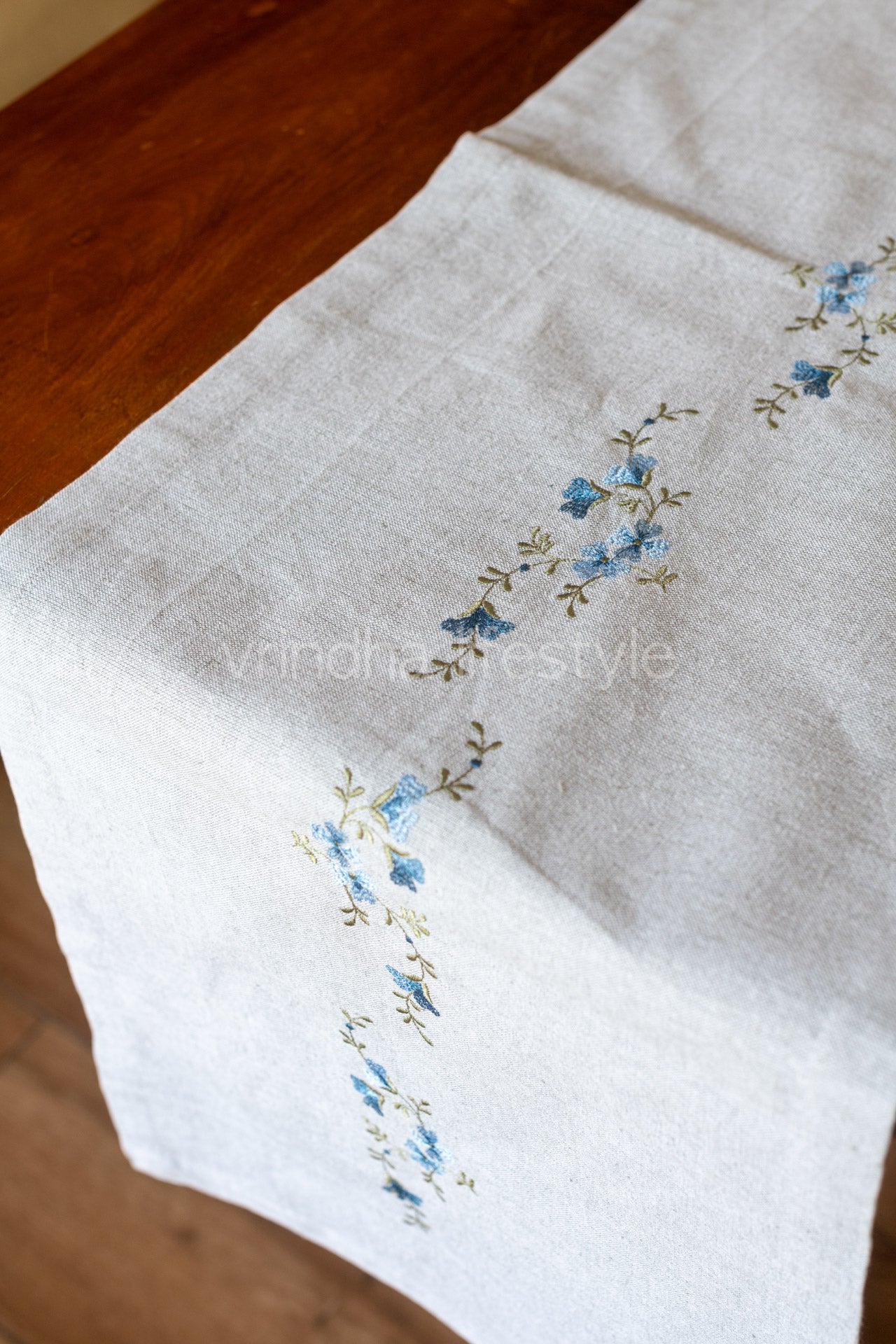 Cotton table runner with embroidery - 14x52 inches