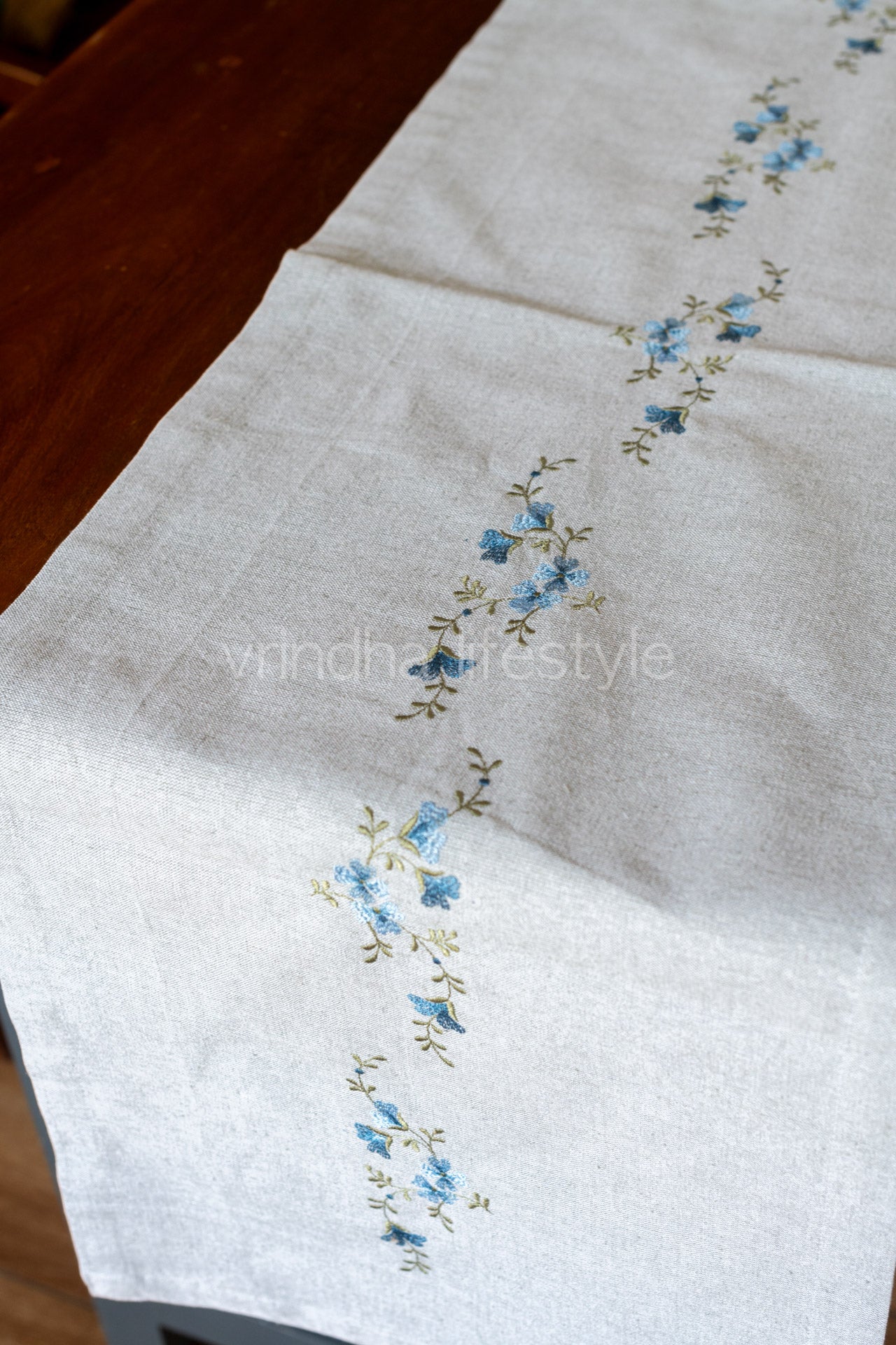Cotton table runner with embroidery - 14x52 inches