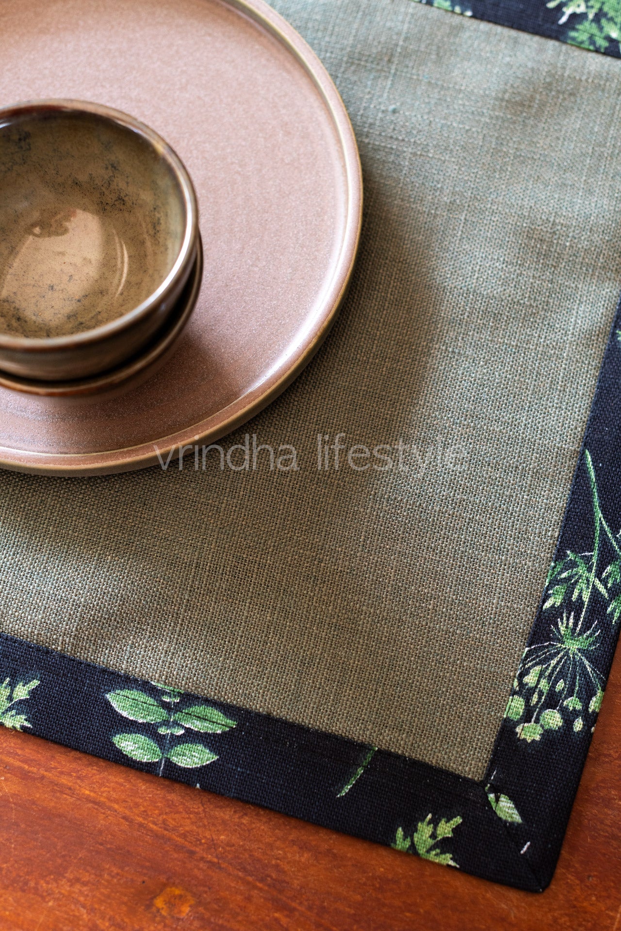 Printed cotton/jute cotton placemats-Reversible -set of 2