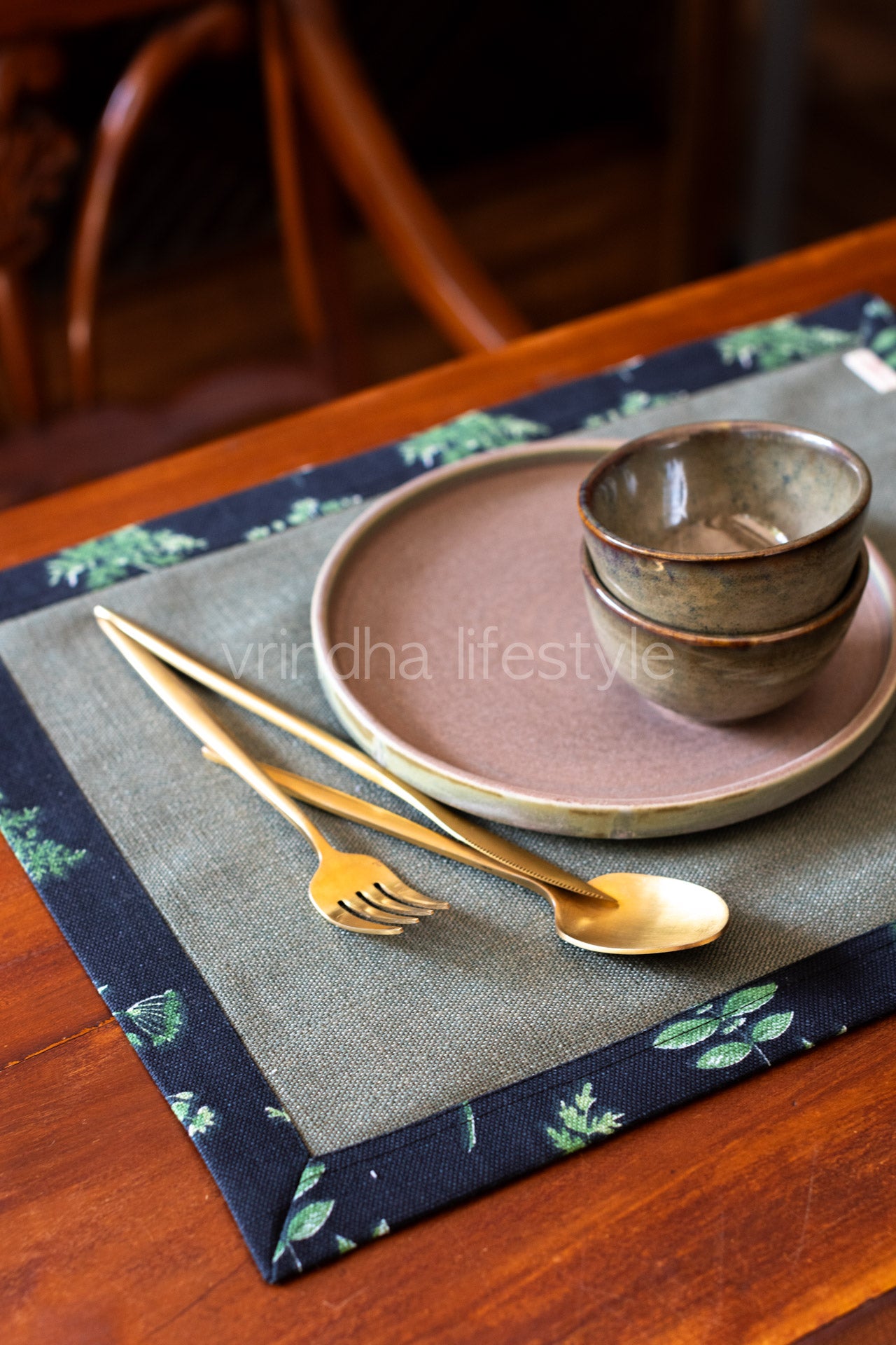 Printed cotton/jute cotton placemats-Reversible -set of 2