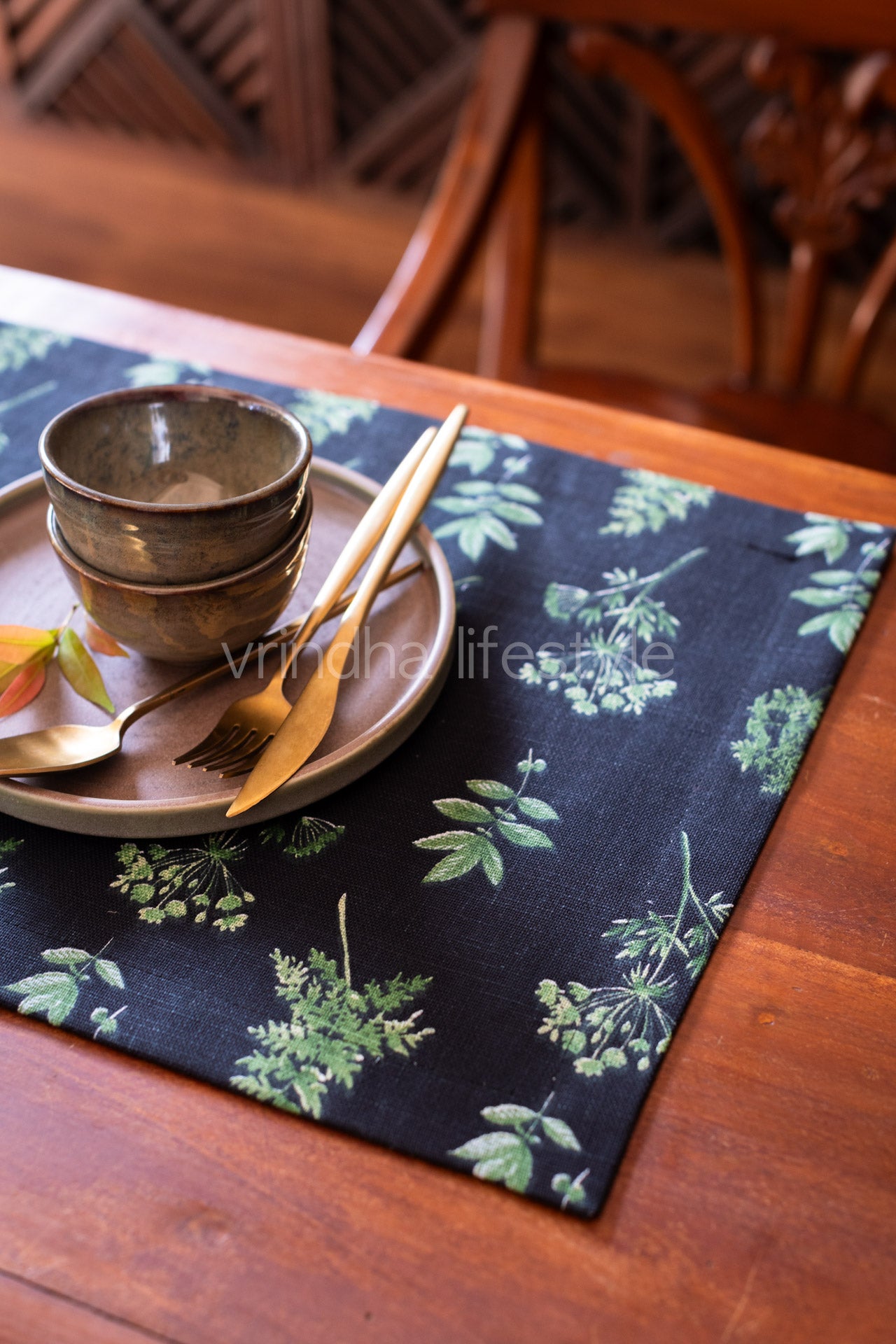 Printed cotton/jute cotton placemats-Reversible -set of 2