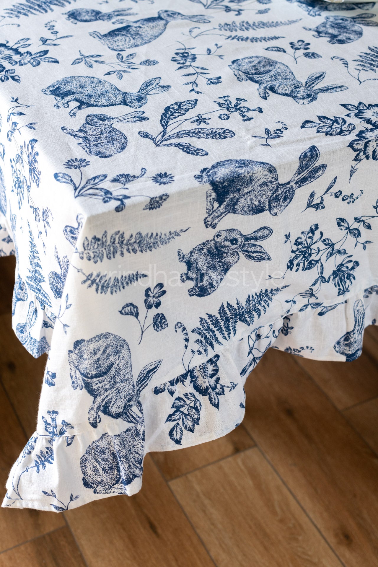 Cotton printed table cloth with frill -8 seater-customisable