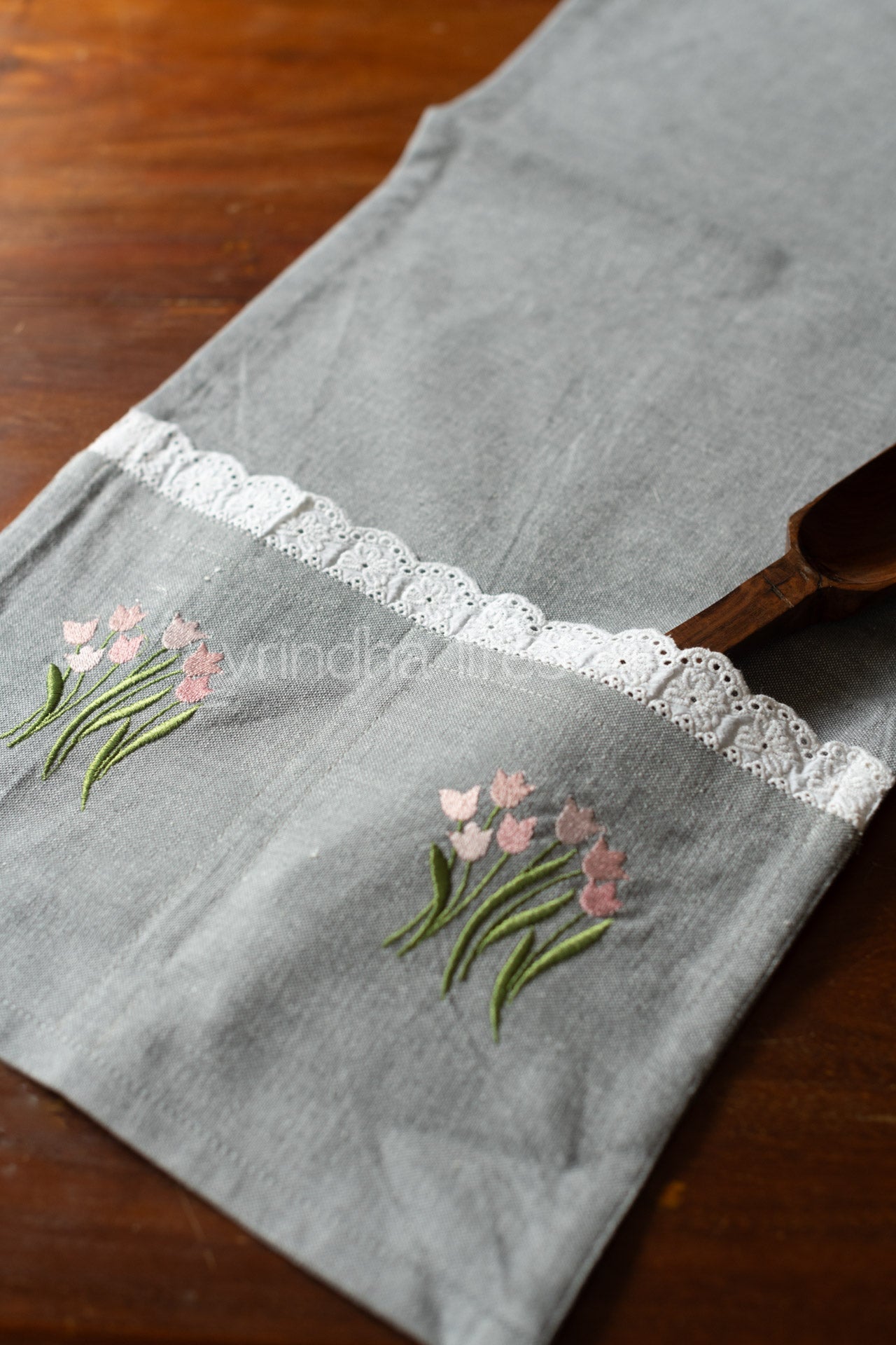 MICROWAVE OVEN TOP COVER-Cotton with lace detailing and embroidery