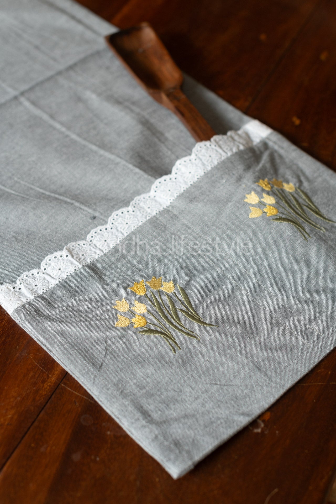 MICROWAVE OVEN TOP COVER-Cotton with lace detailing and embroidery