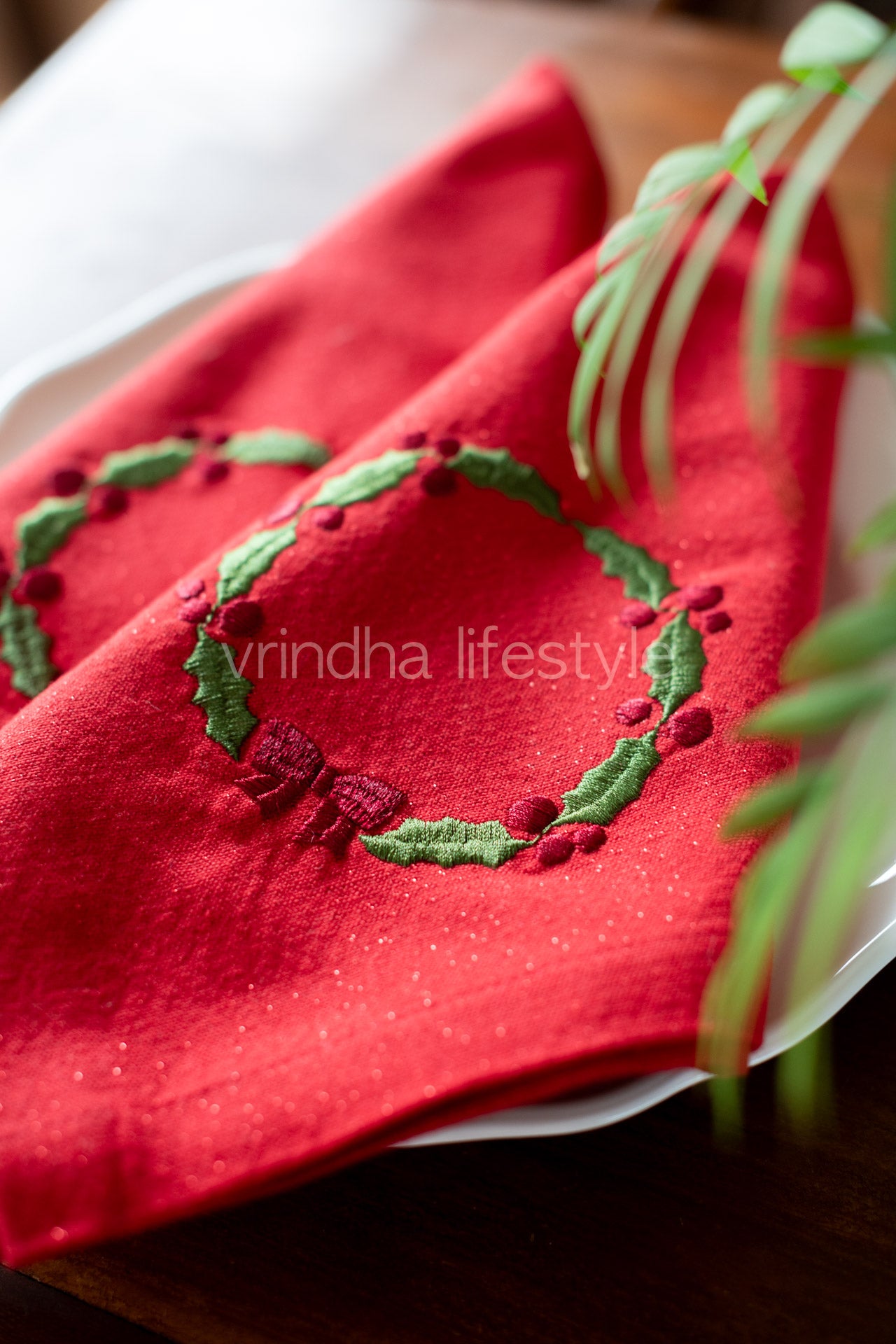 Cotton lurex table napkins with embroidery -Set of 2