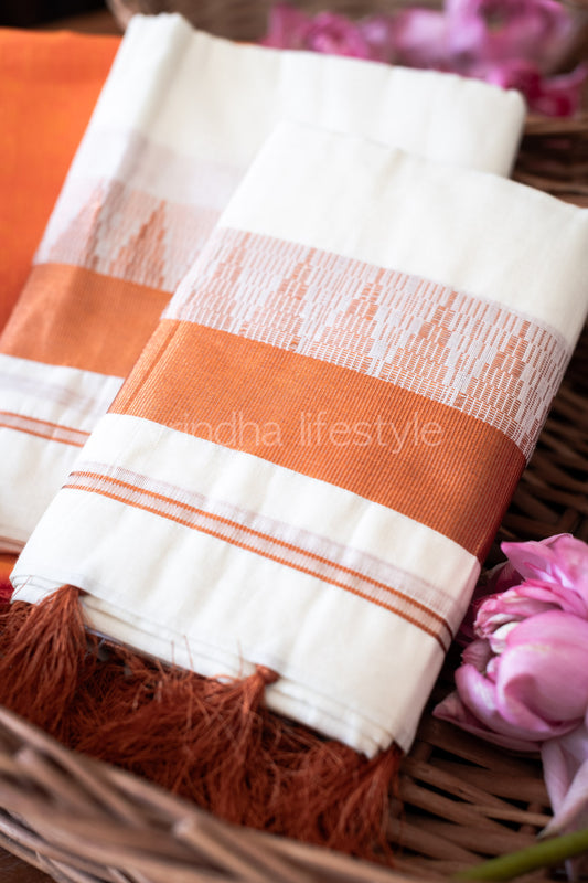 KERALA SET MUNDU-Copper temple design