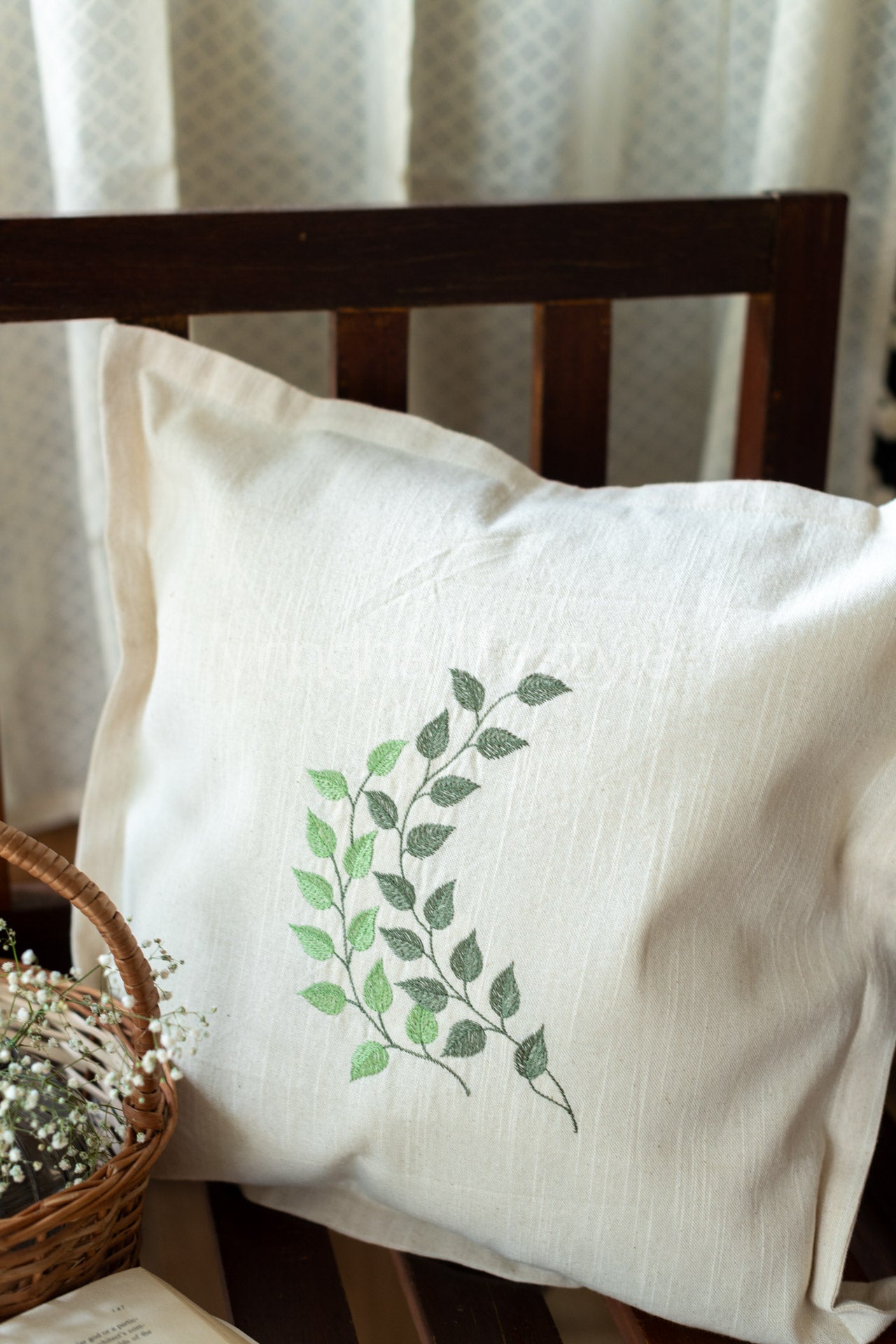 Cotton cushion cover with embroidery, with flap opening -Single unit- 16x16 inches