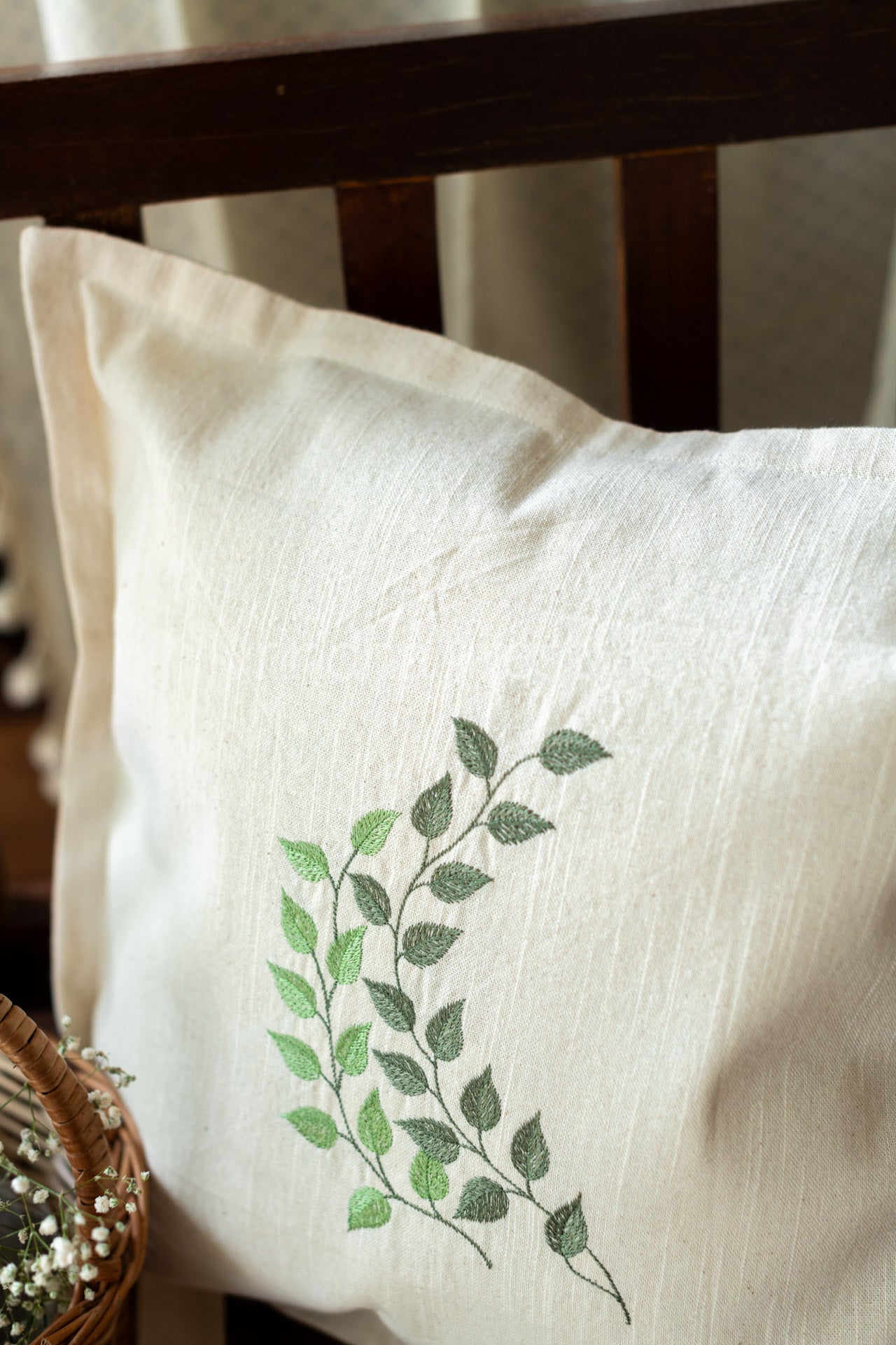 Cotton cushion cover with embroidery, with flap opening -Single unit- 16x16 inches