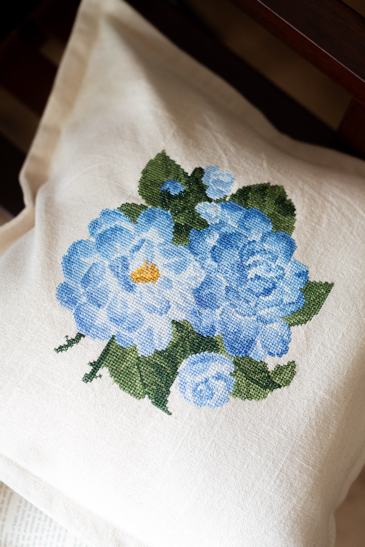 Cotton cushion cover with cross stitch embroidery -Single unit- 16x16 -customisable