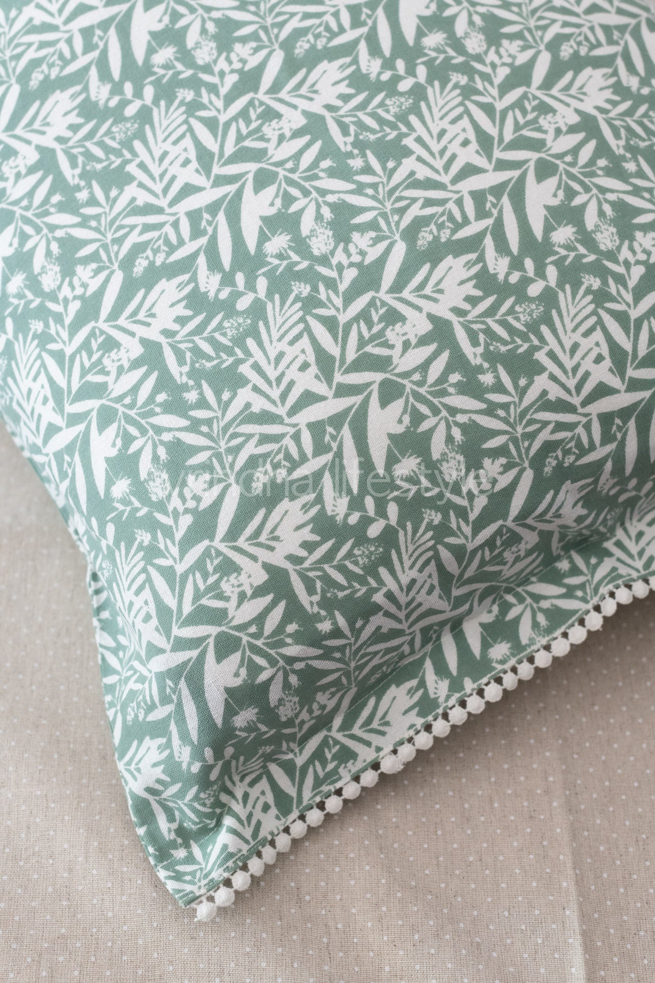 Printed pillow cover with lace detailing -set of 2
