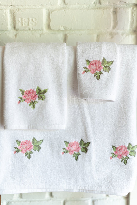 Embroidered towel set-Set of one bath towel, hand towel and face towel -Set of 3
