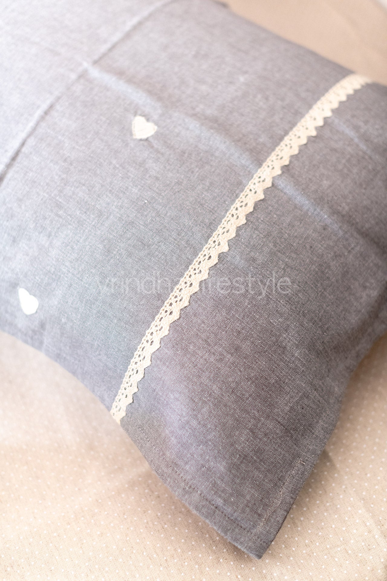 Cotton pillow covers with embroidery and lace detailing -single unit