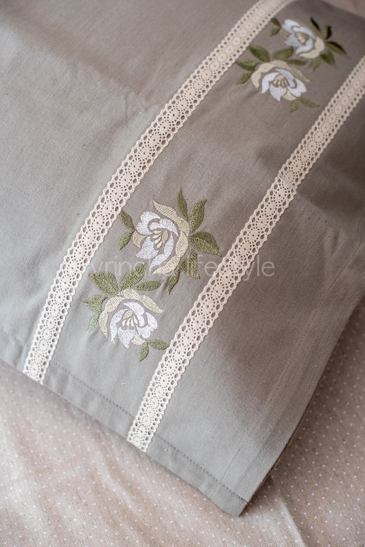 Cotton pillow covers with embroidery and lace detailing -single unit