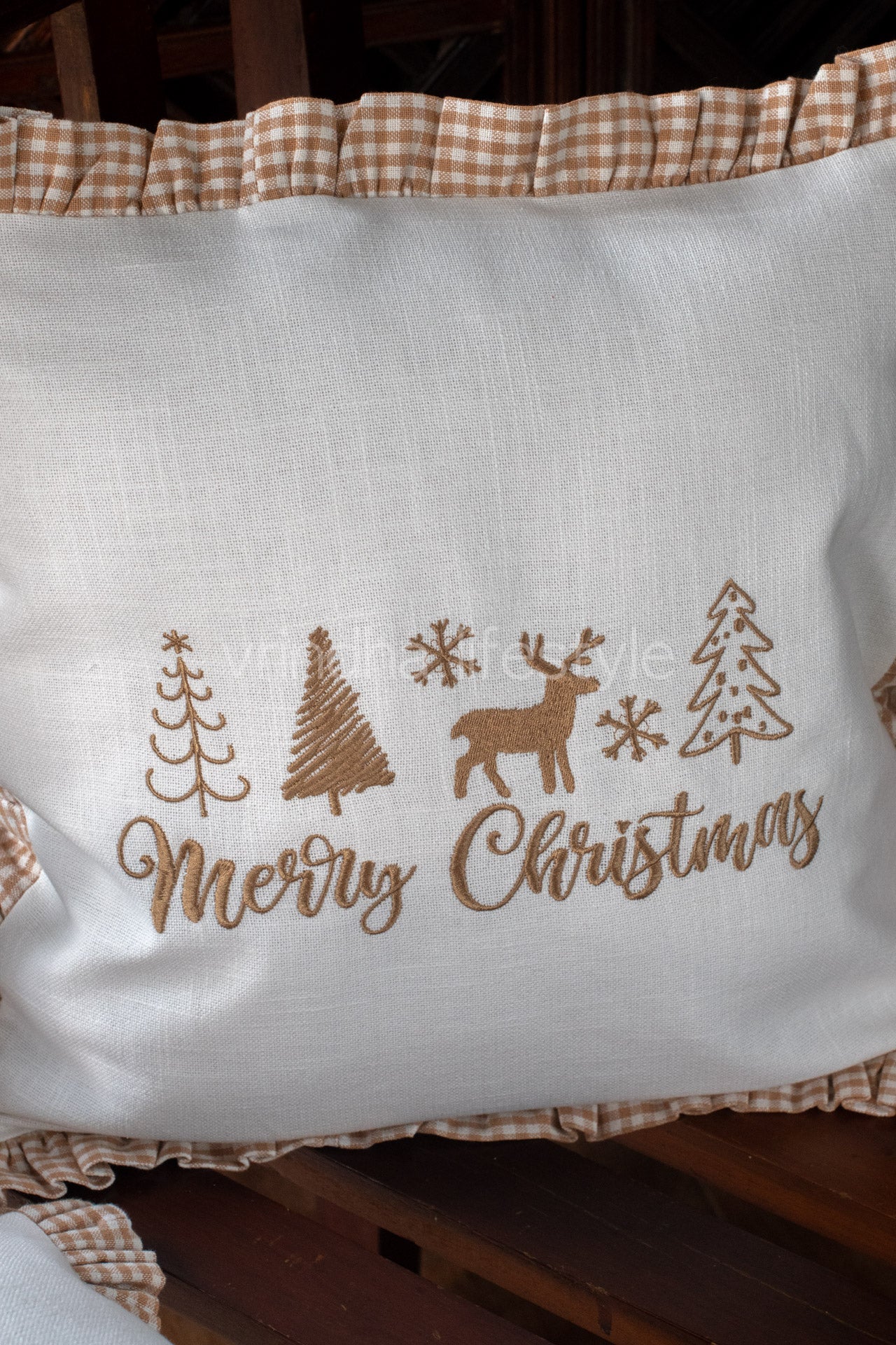 Cross stitch embroidered cotton cushion cover with frill-single unit-16x16 inches-Customisable