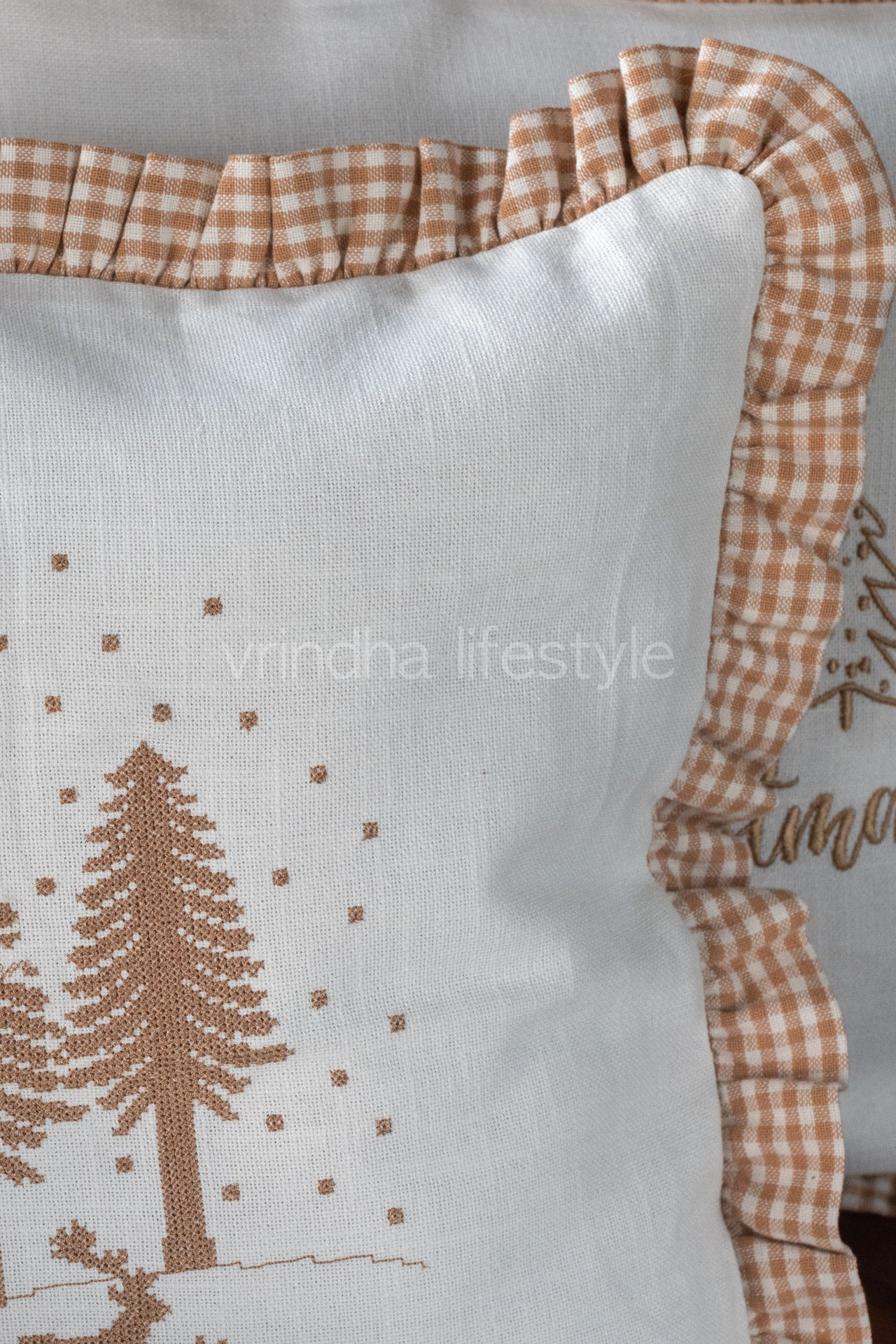 Cross stitch embroidered cotton cushion cover with frill-single unit-16x16 inches-Customisable