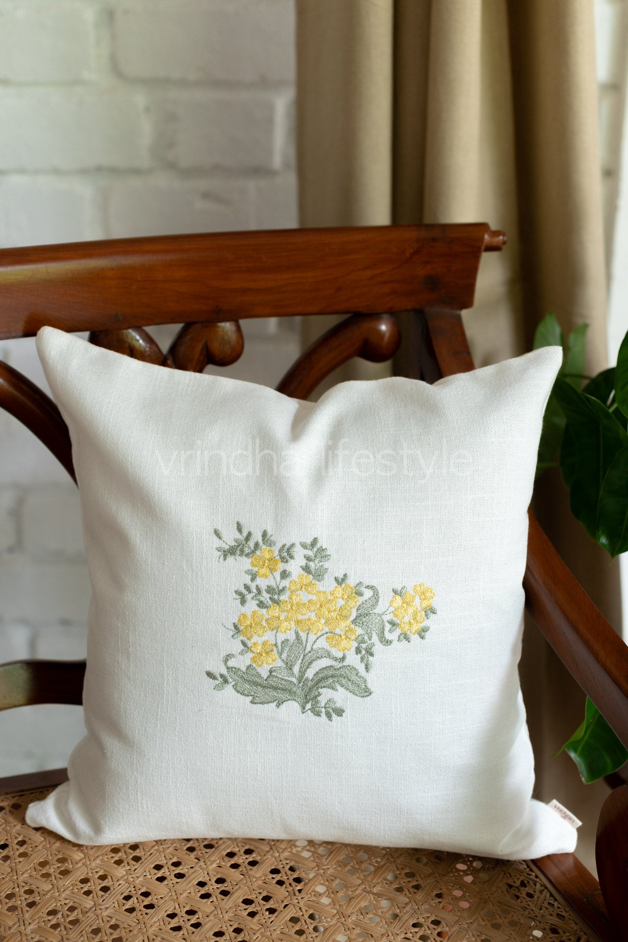 Cotton cushion cover with embroidery -Single unit- 16x16 inches