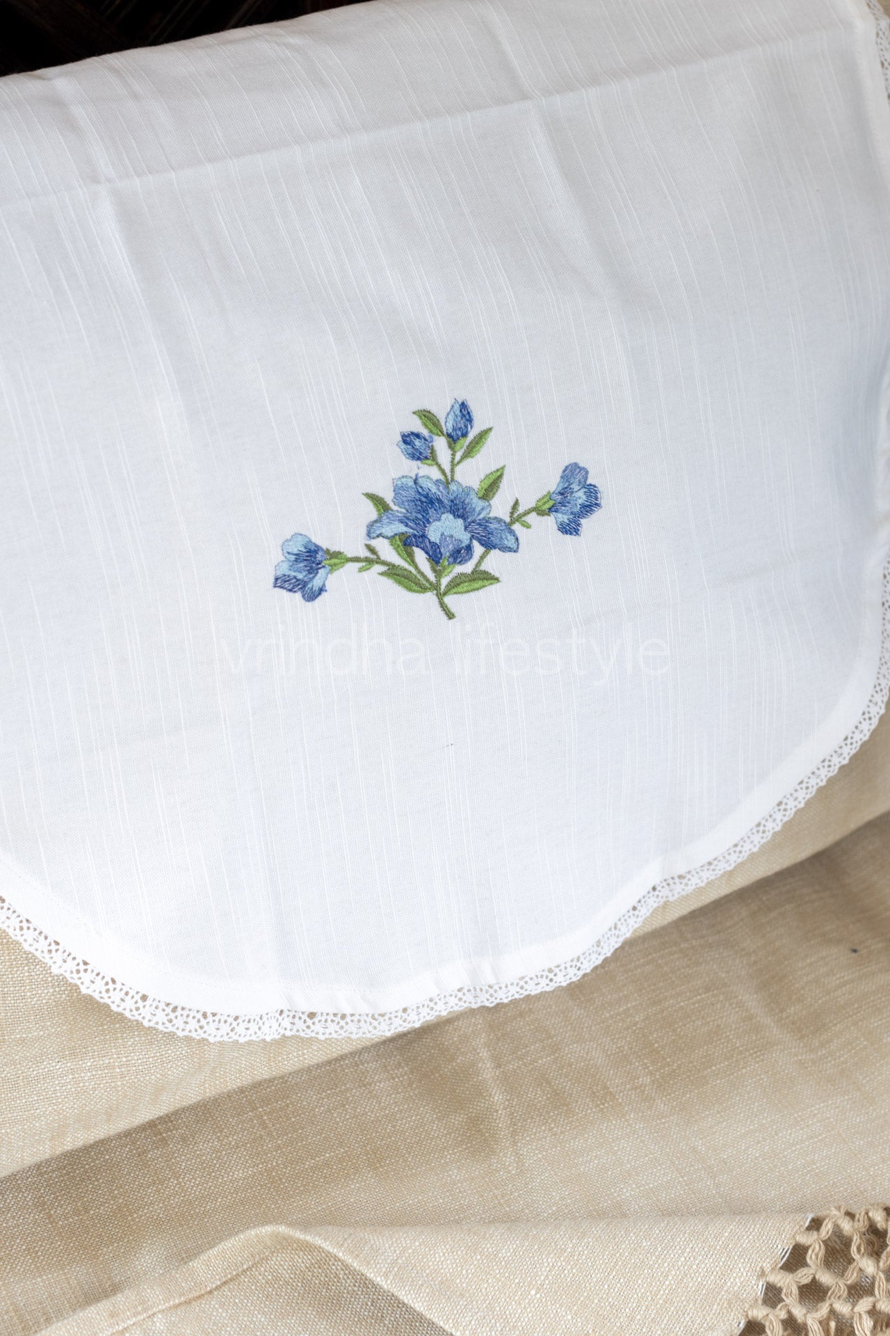 SOFA BACK COVER-with embroidery and lace detailing -Set of 5