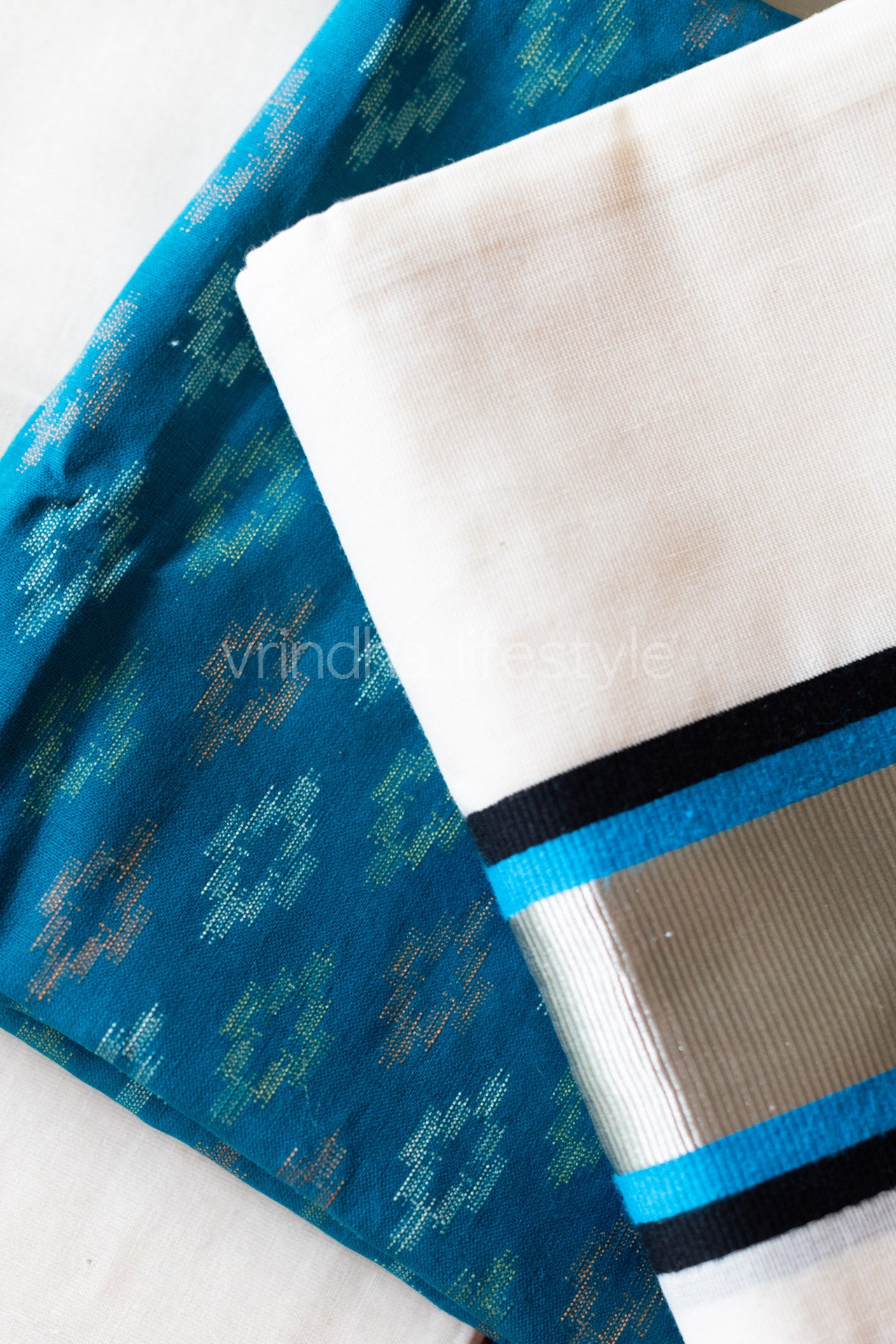 Kerala Set Mundu-Blue ,black and Silver kasavu