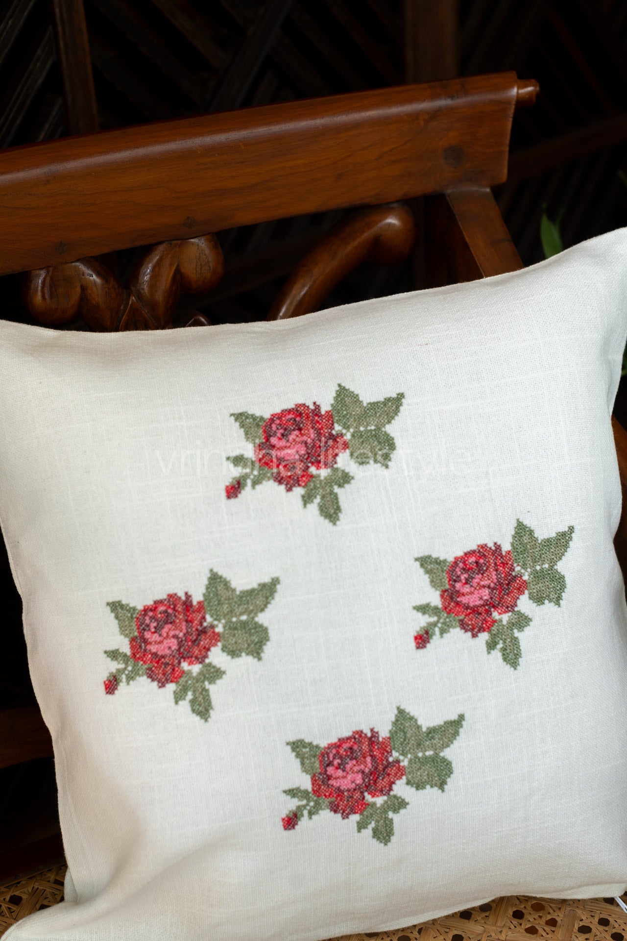 Cotton cushion cover with cross stitch embroidery -Single unit- 16x16 inches( Customisable)