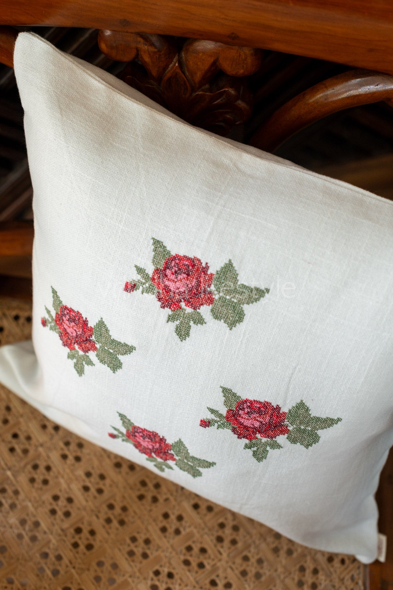 Cotton cushion cover with cross stitch embroidery -Single unit- 16x16 inches( Customisable)
