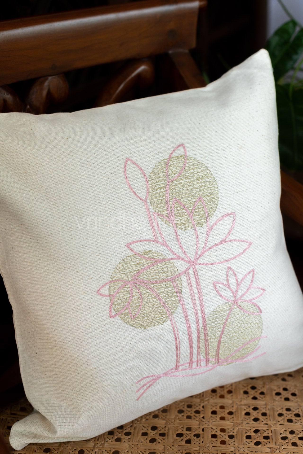 Cotton cushion cover with embroidery -Single unit- 16x16 inches