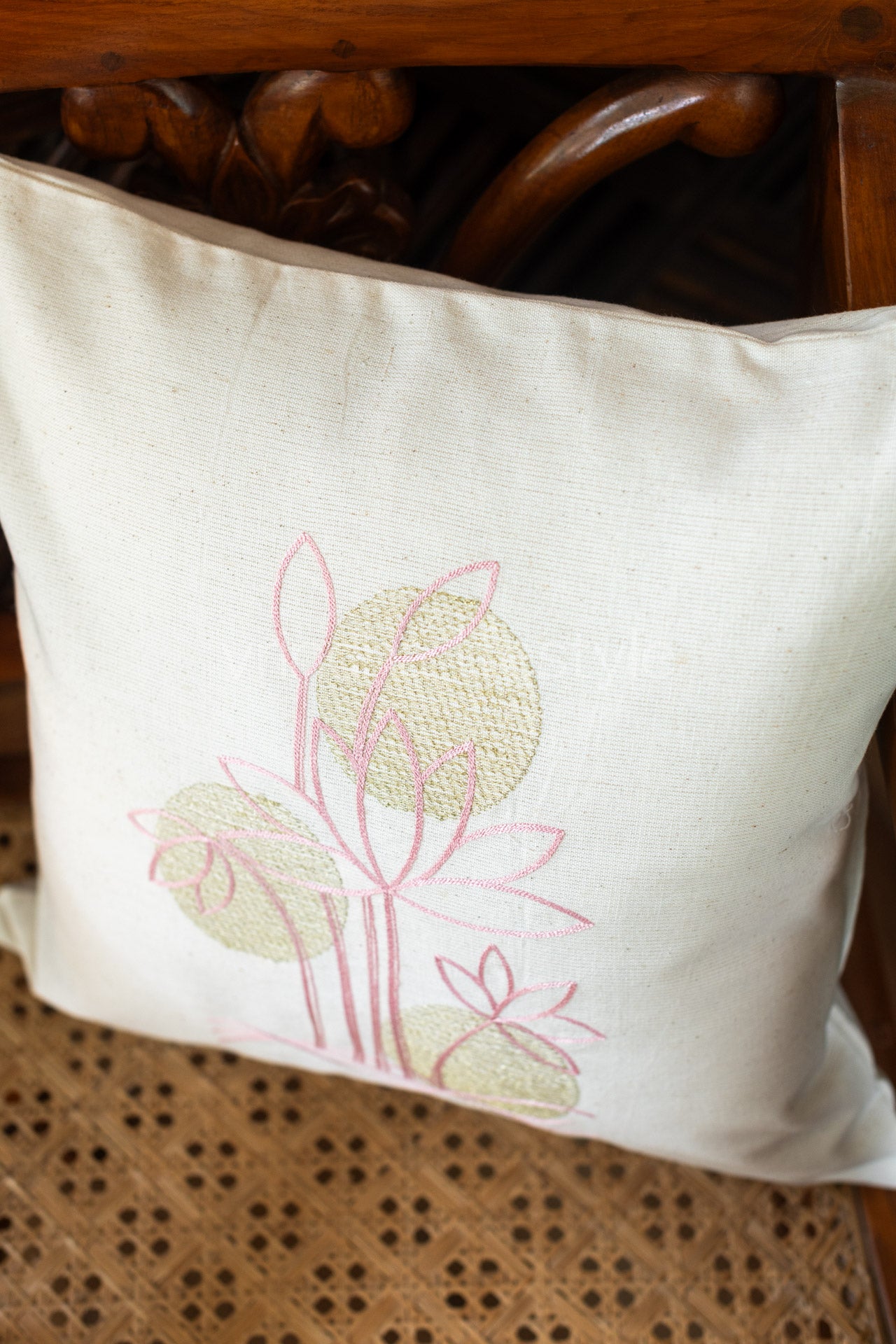 Cotton cushion cover with embroidery -Single unit- 16x16 inches