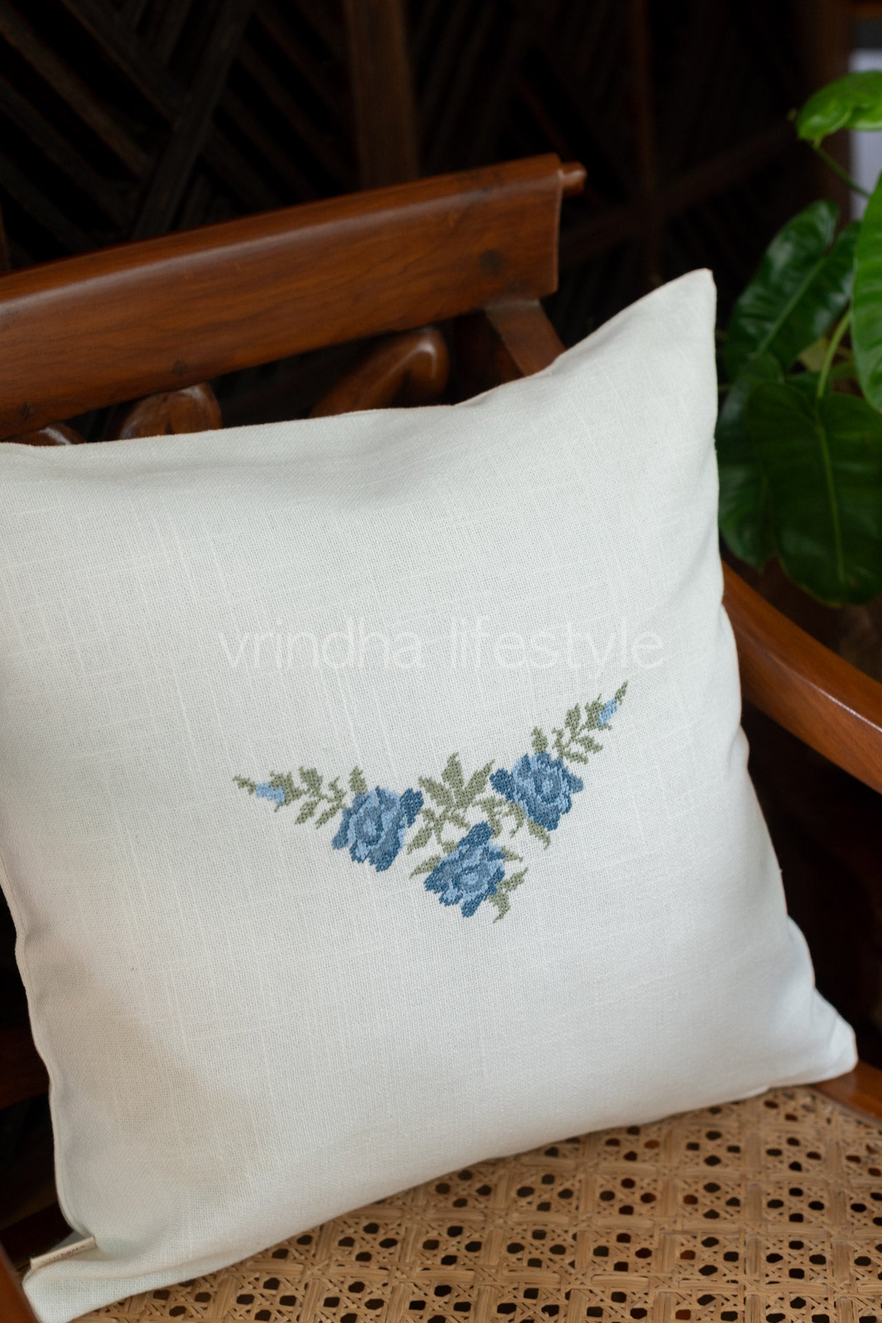 Cotton cushion cover with cross stitch embroidery -Single unit- 16x16 inches( Customisable)