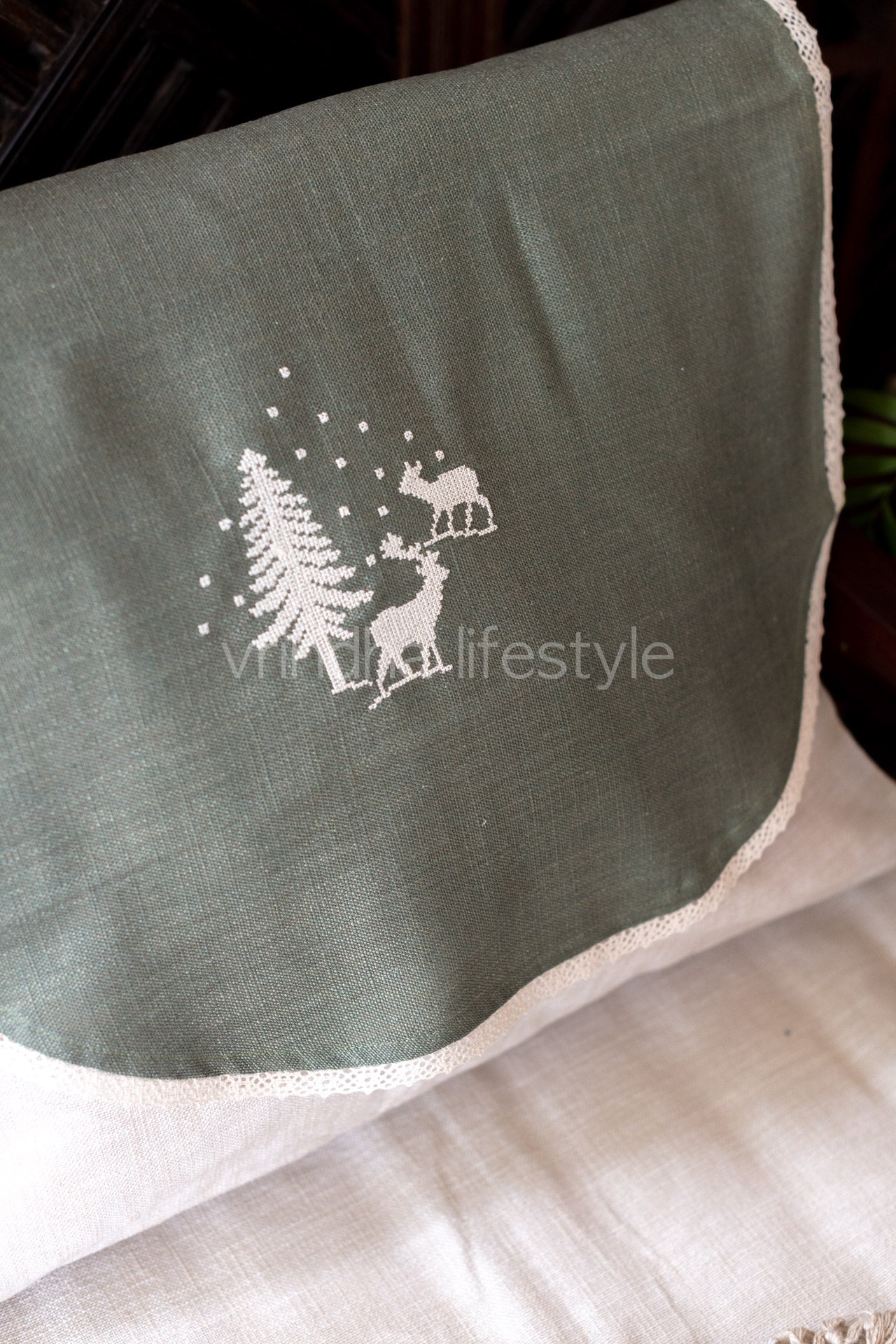 SOFA BACK COVER-with embroidery and lace detailing -Set of 5