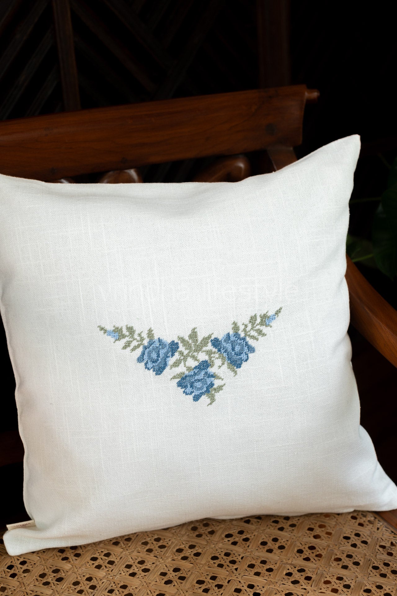 Cotton cushion cover with cross stitch embroidery -Single unit- 16x16 inches( Customisable)