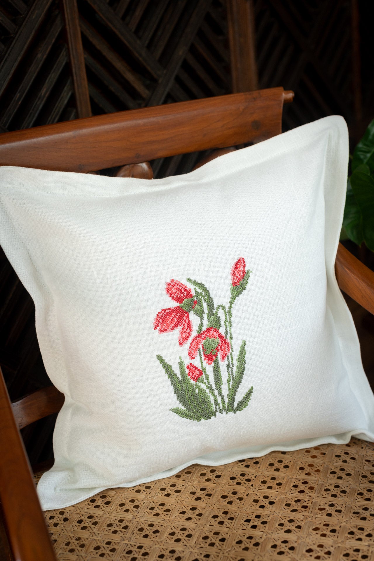Cotton cushion cover with cross stitch embroidery -Single unit- 16x16 inches( Customisable)