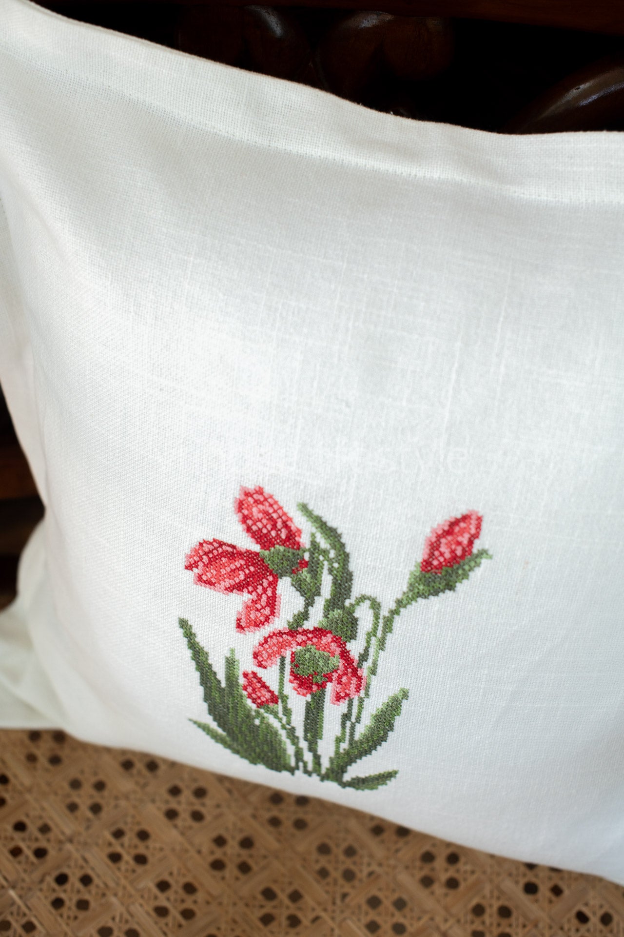 Cotton cushion cover with cross stitch embroidery -Single unit- 16x16 inches( Customisable)