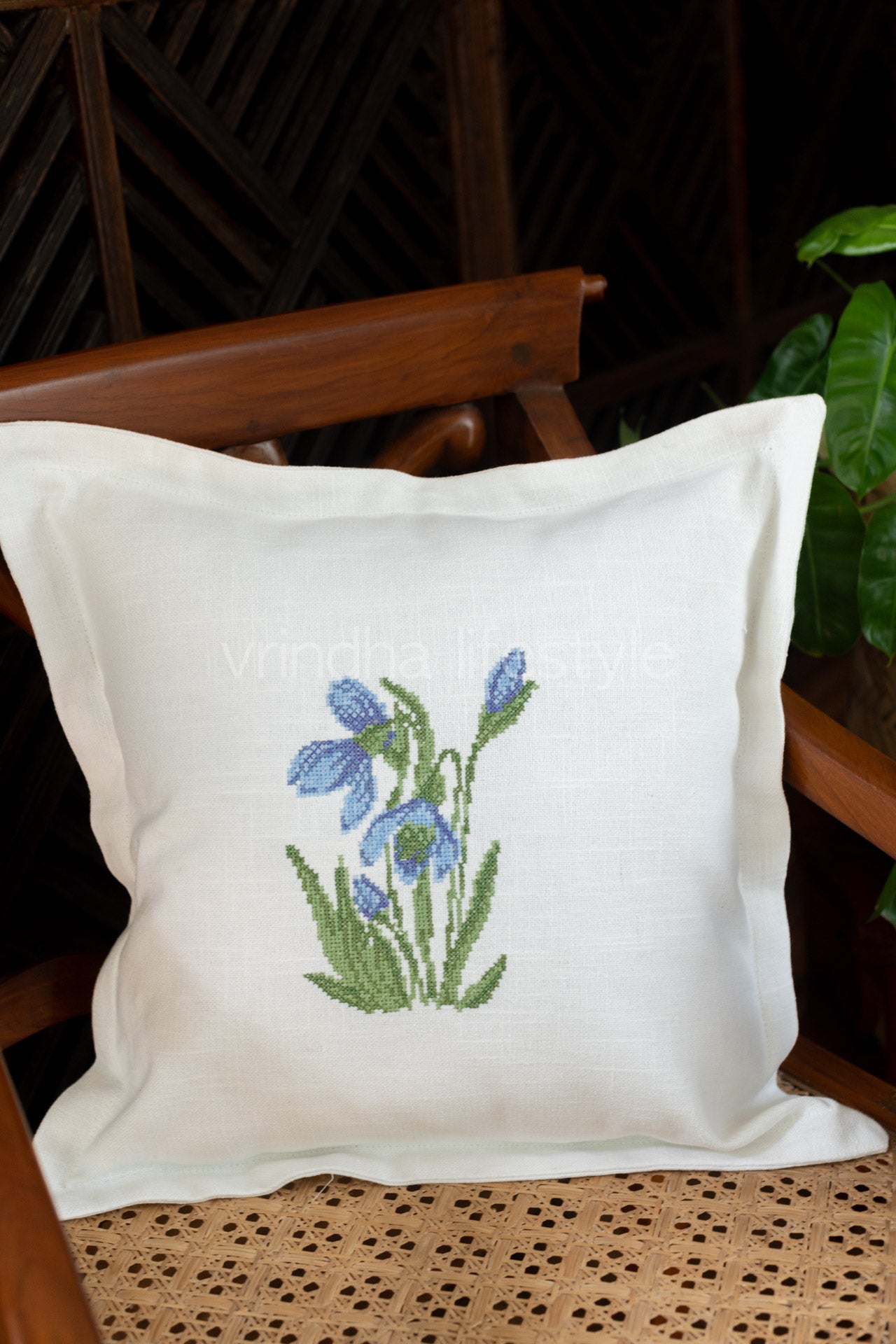 Cotton cushion cover with cross stitch embroidery -Single unit- 16x16 inches( Customisable)