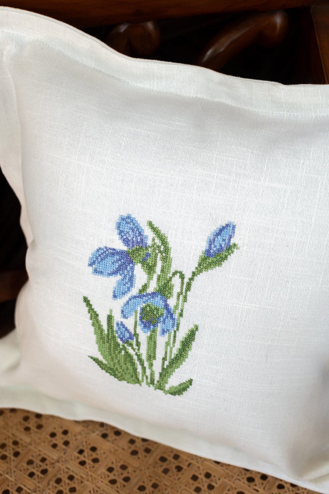 Cotton cushion cover with cross stitch embroidery -Single unit- 16x16 inches( Customisable)