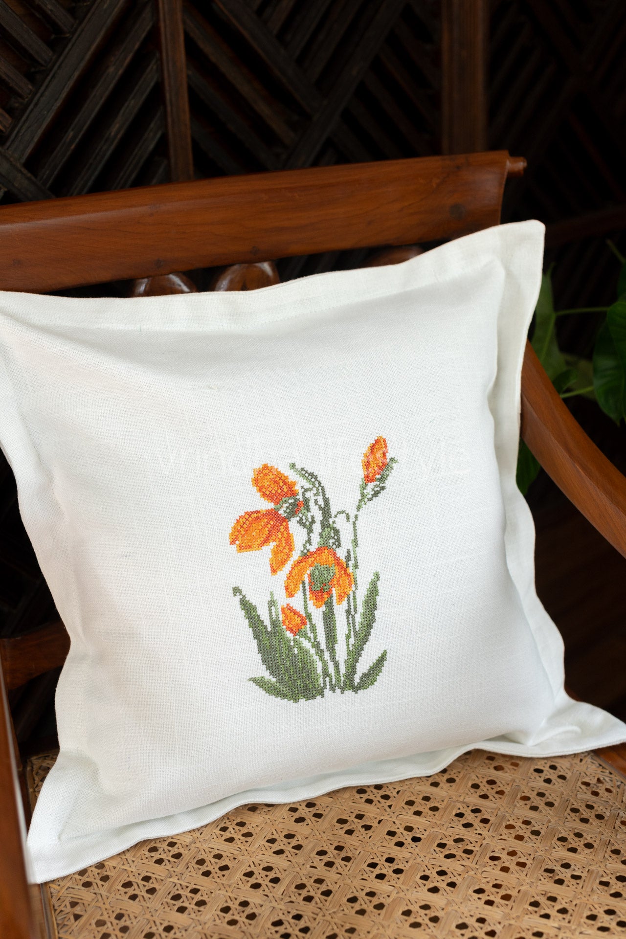 Cotton cushion cover with cross stitch embroidery -Single unit- 16x16 inches( Customisable)