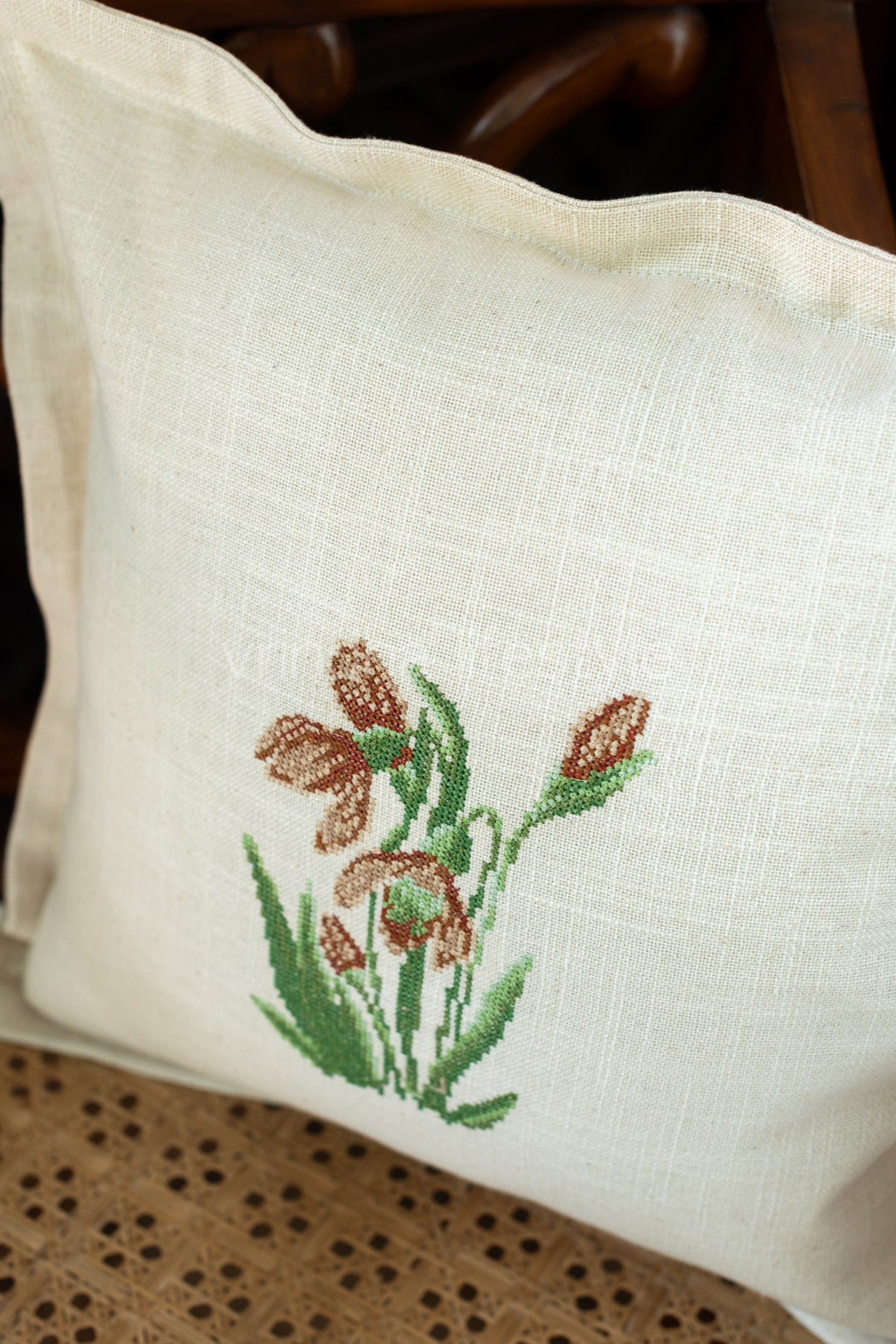 Cotton cushion cover with cross stitch embroidery -Single unit- 16x16 inches( Customisable)